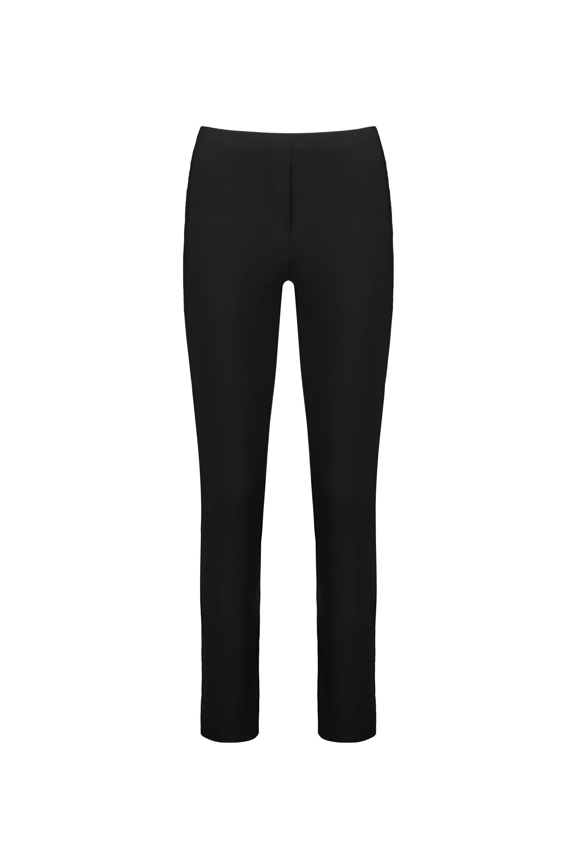 Vassalli Paris Full Length Pant in black, shown on a white background. These slim-fit pants offer stretch comfort, a smooth waistband, a tailored silhouette, and no visible pockets, buttons, or zippers.