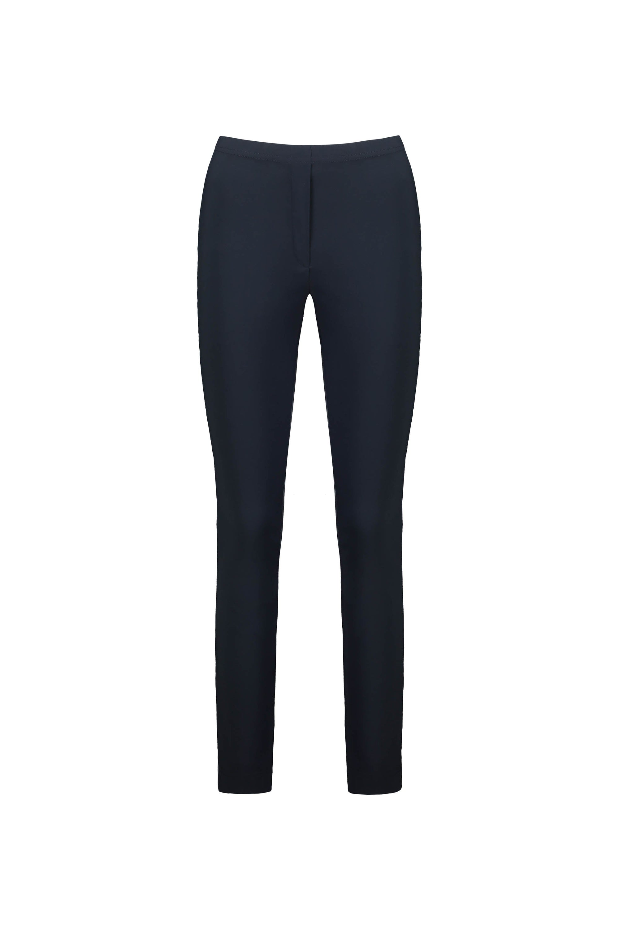 The Vassalli Paris Full Length Pant - Inka features a slim-fit, high-waisted design with a skinny leg and smooth front, crafted from stretch fabric in black and shown against a plain white background.