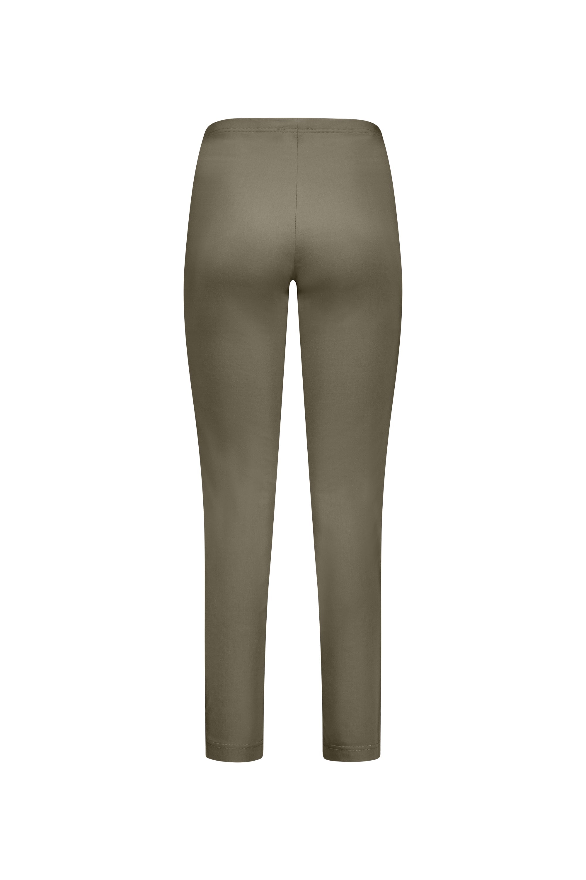 Back view of the Vassalli Paris Full Length Pant in Khaki, featuring a fitted skinny leg, smooth waistband, ankle-grazing length, and clean design with no visible pockets or embellishments, shown on a plain white background.