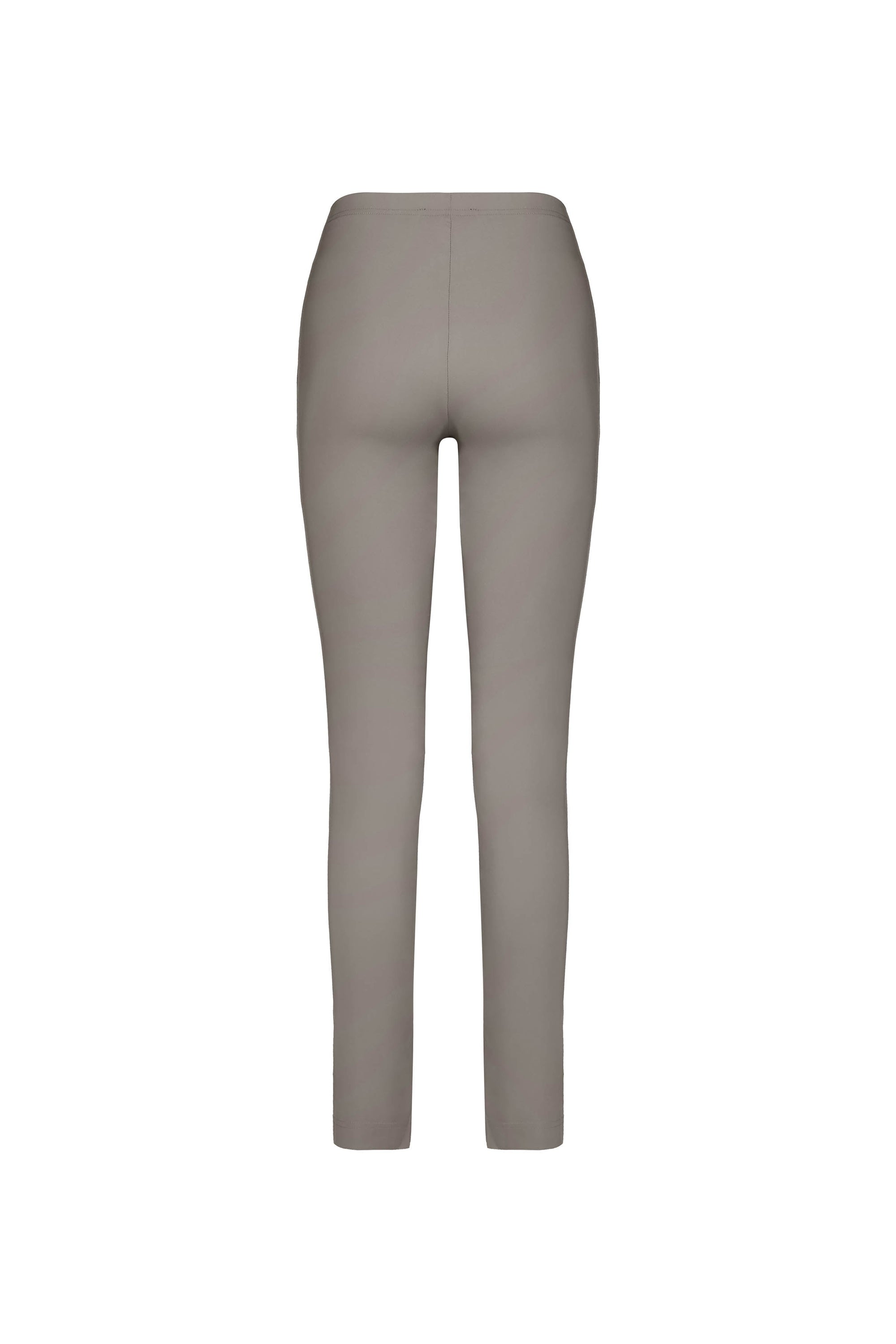 Back view of Vassalli Paris Full Length Pant in Latte, a high-waisted, slim-fit style made from stretch fabric, shown on a plain white background.