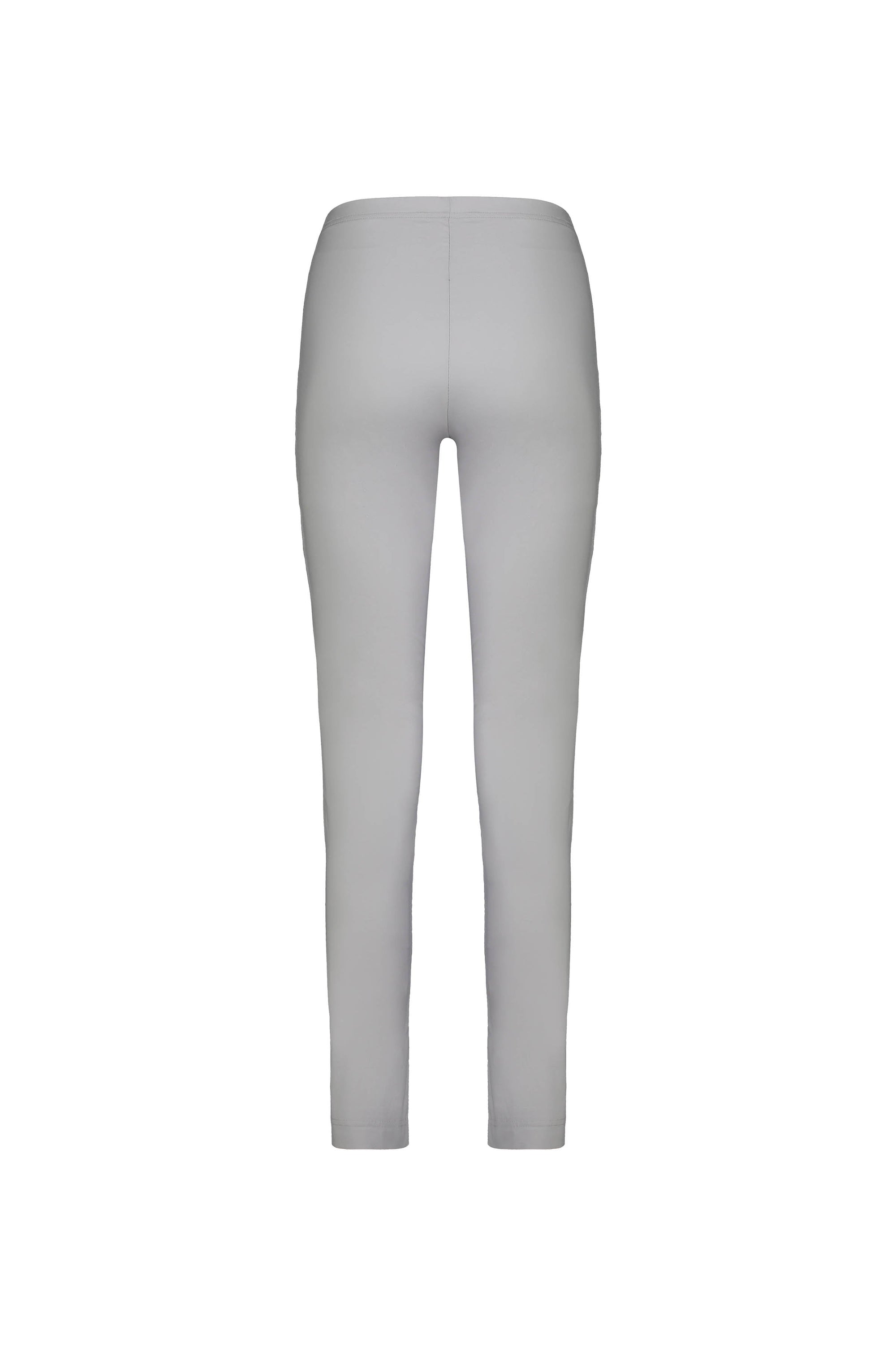 Back view of Vassalli’s Paris Full Length Pant in Silver, featuring a skinny leg, elastic waistband, and stretch fabric, shown on a white background.