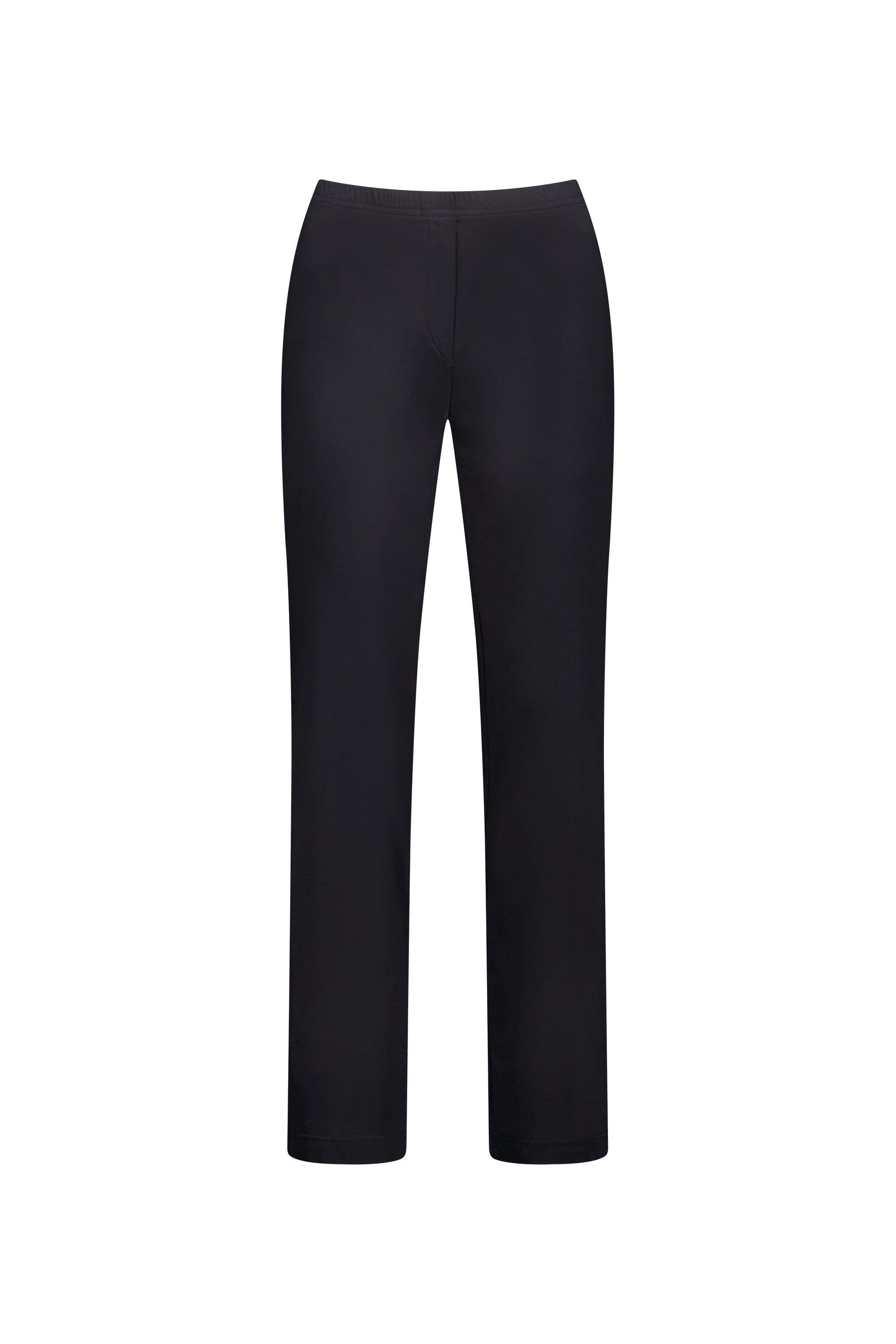 The Vassalli Paris Full Length Pant in Black is shown on a white background, featuring a slim-leg fit, comfortable stretch fabric, fitted waist, and a clean design with no visible pockets, buttons, or zippers.