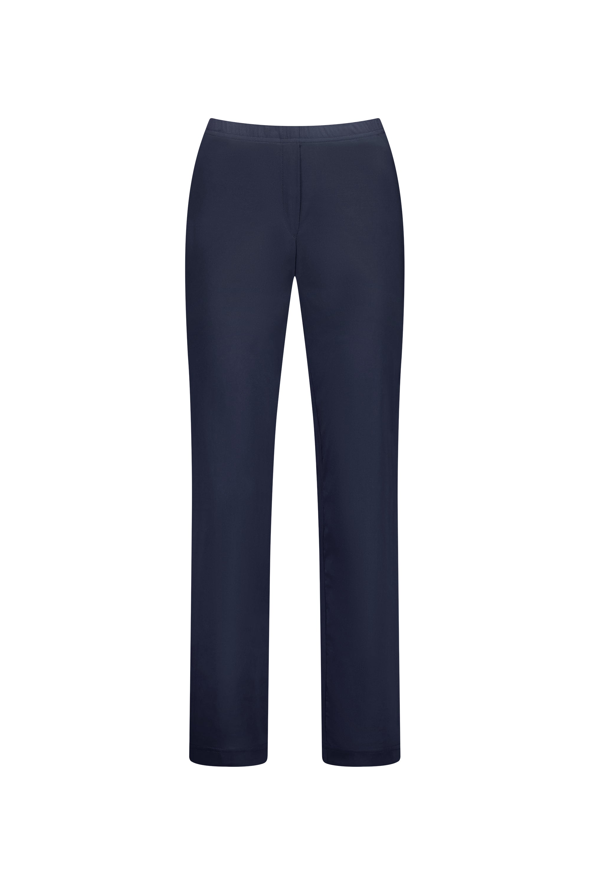 The Paris Full Length Pant - Inka by Vassalli features a navy blue, straight-leg design with stretch fabric and a smooth waistband, showcased on a plain white background.