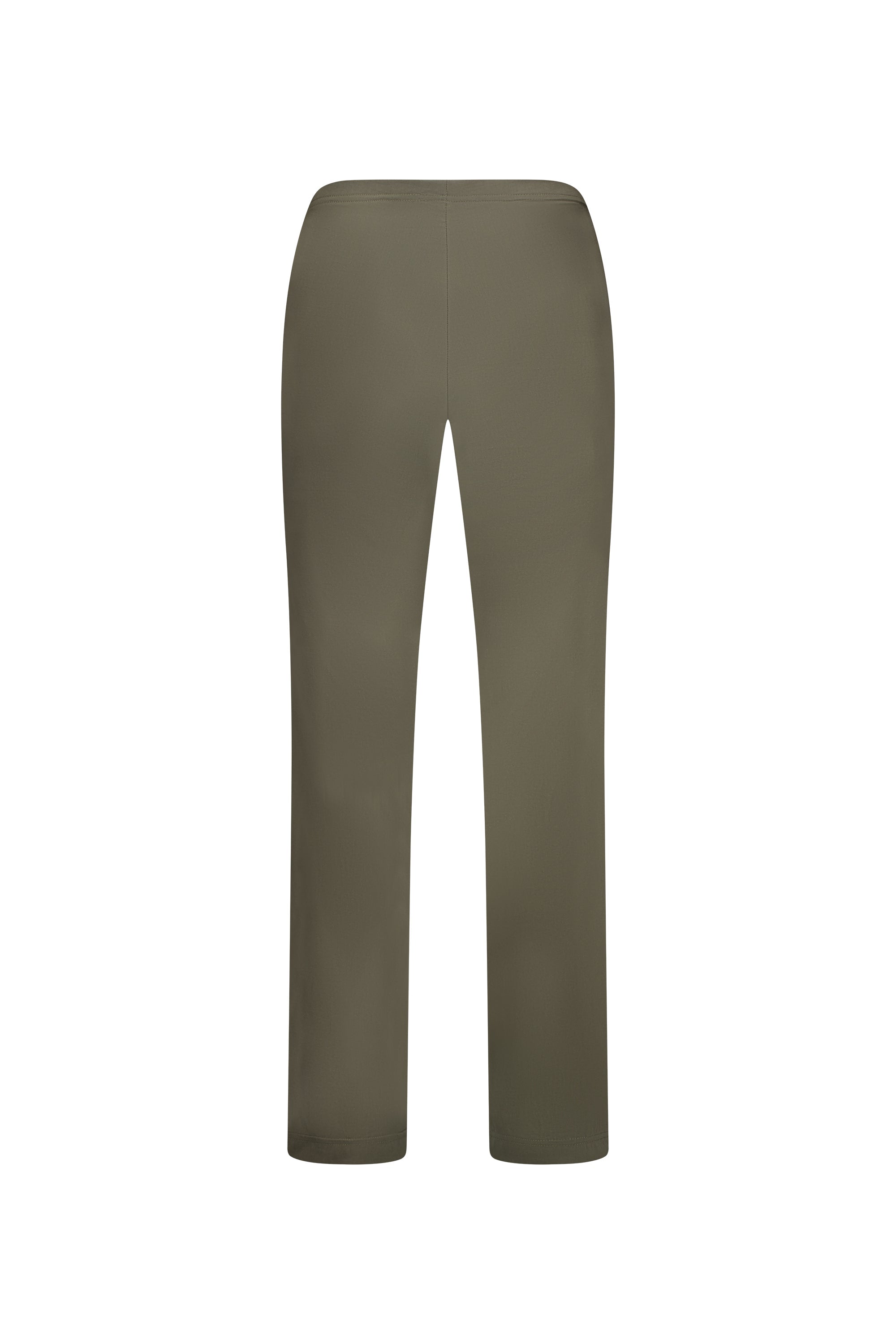 The Vassalli Paris Full Length Pant in Khaki is shown from the back, featuring a clean, seamless straight-leg design in stretch fabric with no visible pockets or embellishments, set against a white background.