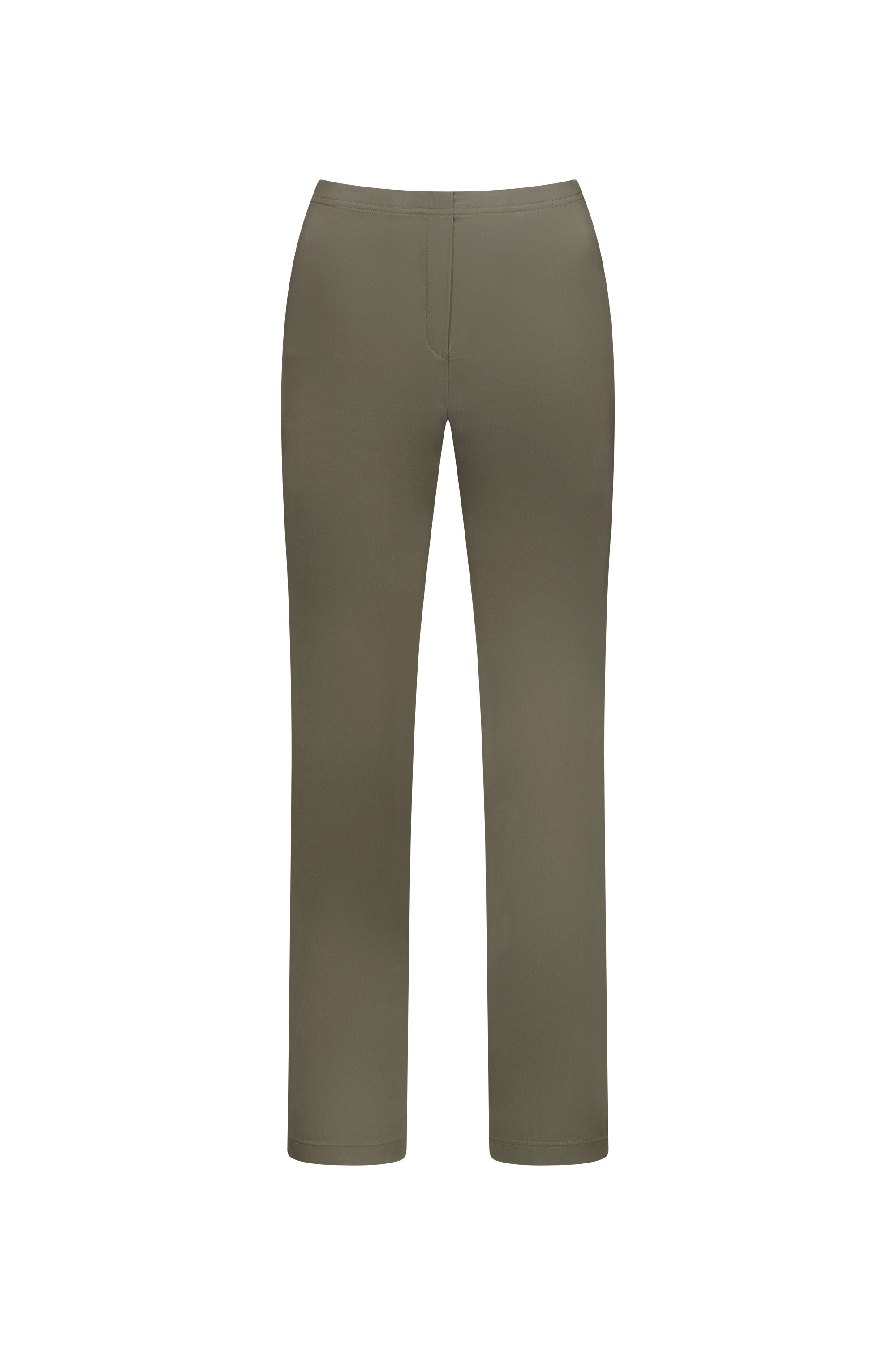 The Vassalli Paris Full Length Pant in Khaki, shown laid flat on a white background, features a straight-leg silhouette with a simple stretch design and no visible embellishments or pockets.