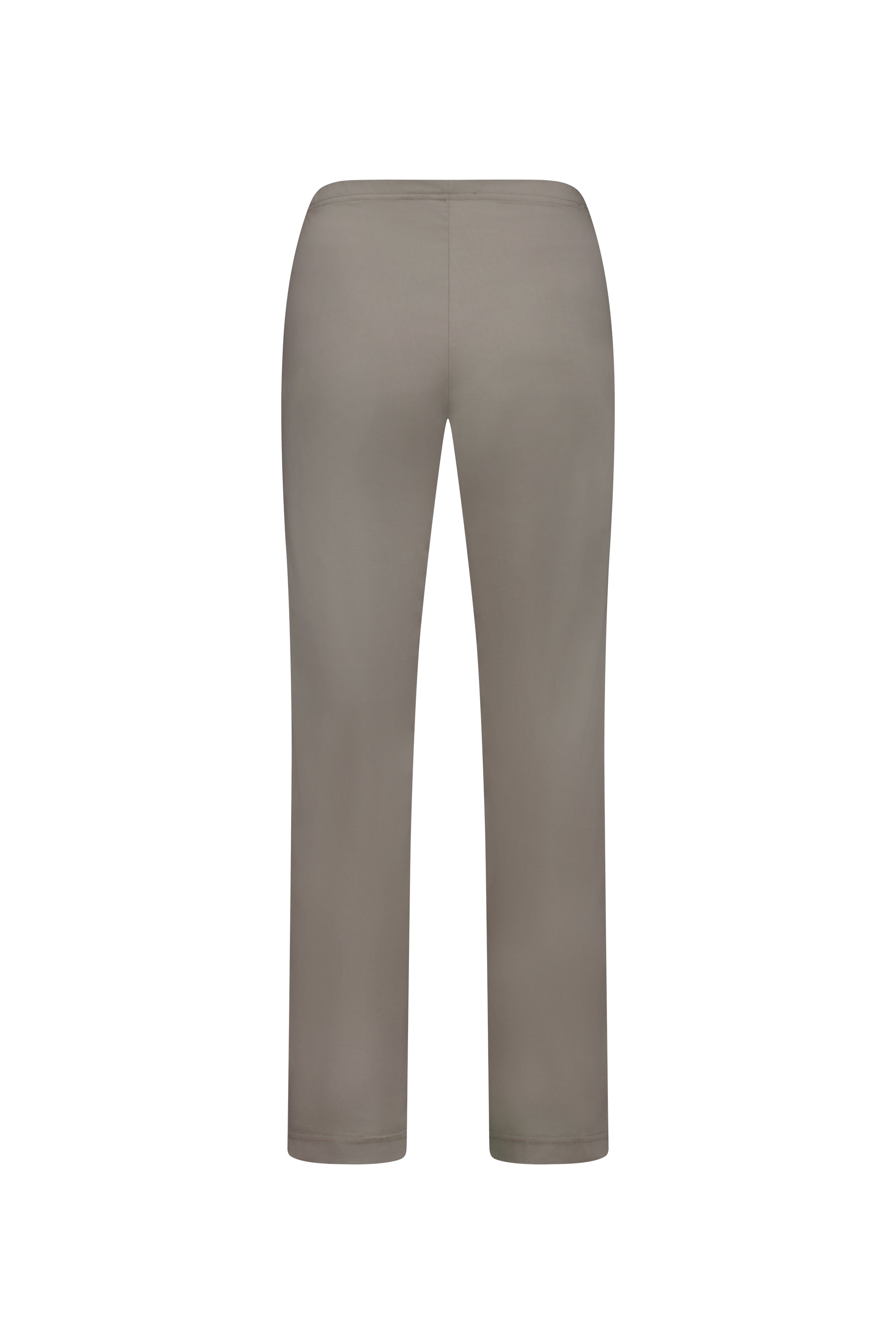The Vassalli Paris Full Length Pant in Latte features a straight-leg design, crafted in New Zealand from stretch fabric, shown from the back against a white background.
