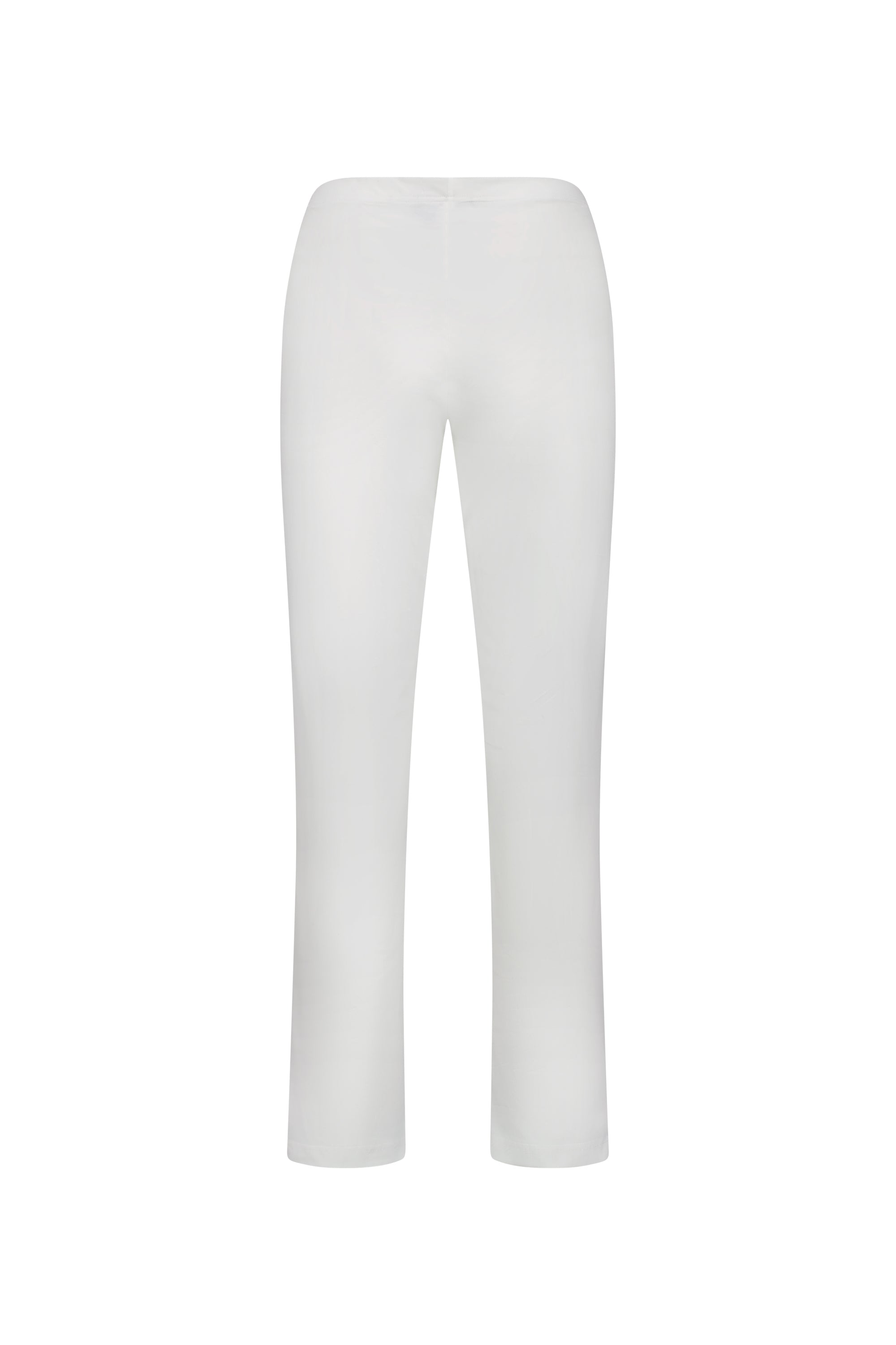 The Vassalli Paris Full Length Pant - White features a slim, fitted design in stretch fabric for comfort, with no visible pockets or embellishments. Shown against a plain white background.