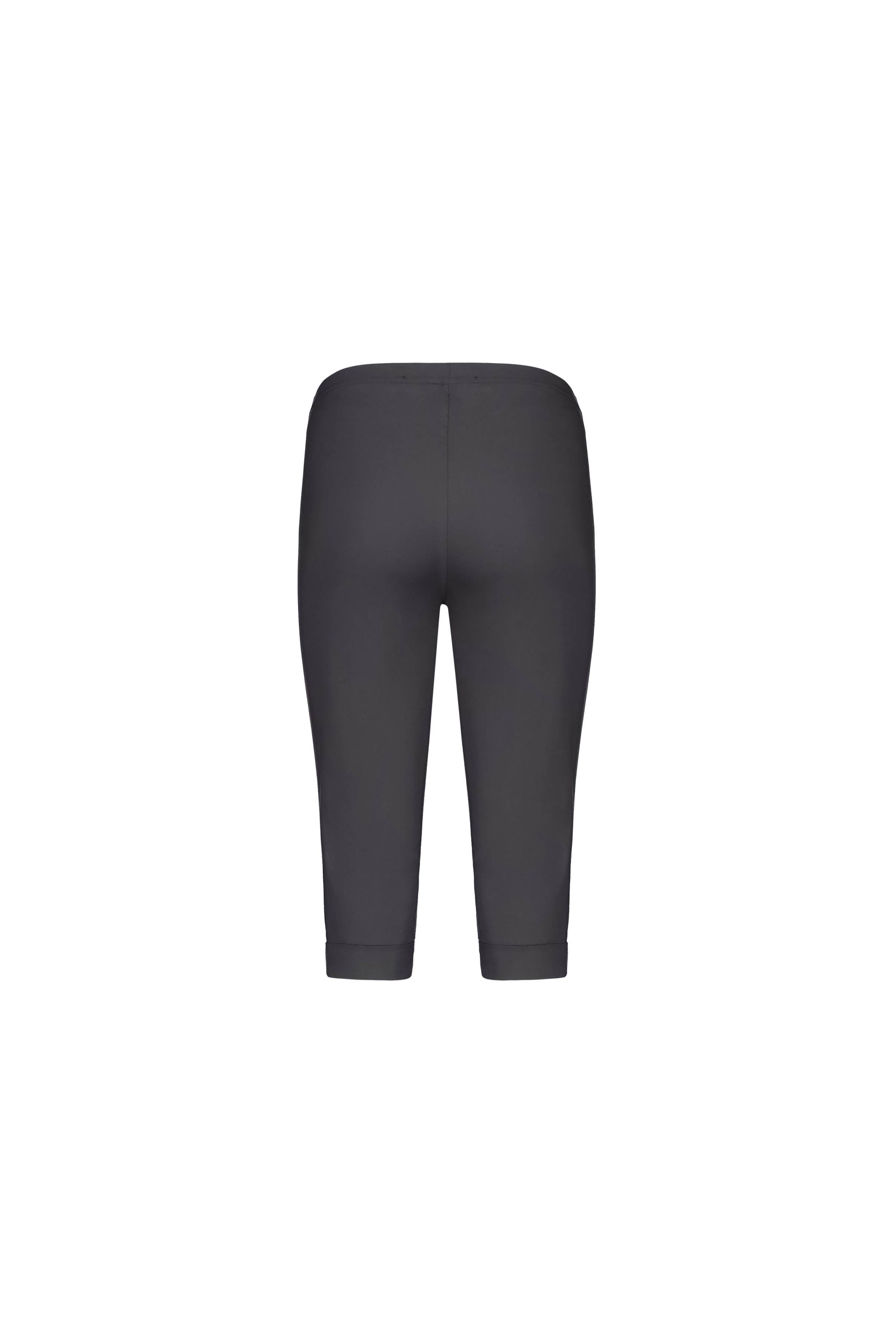 Back view of Vassalli Paris Short - Beluga: dark gray, mid-rise, knee-length fitted athletic leggings from the Paris Collection, crafted with stretch fabric and shown on a white background.
