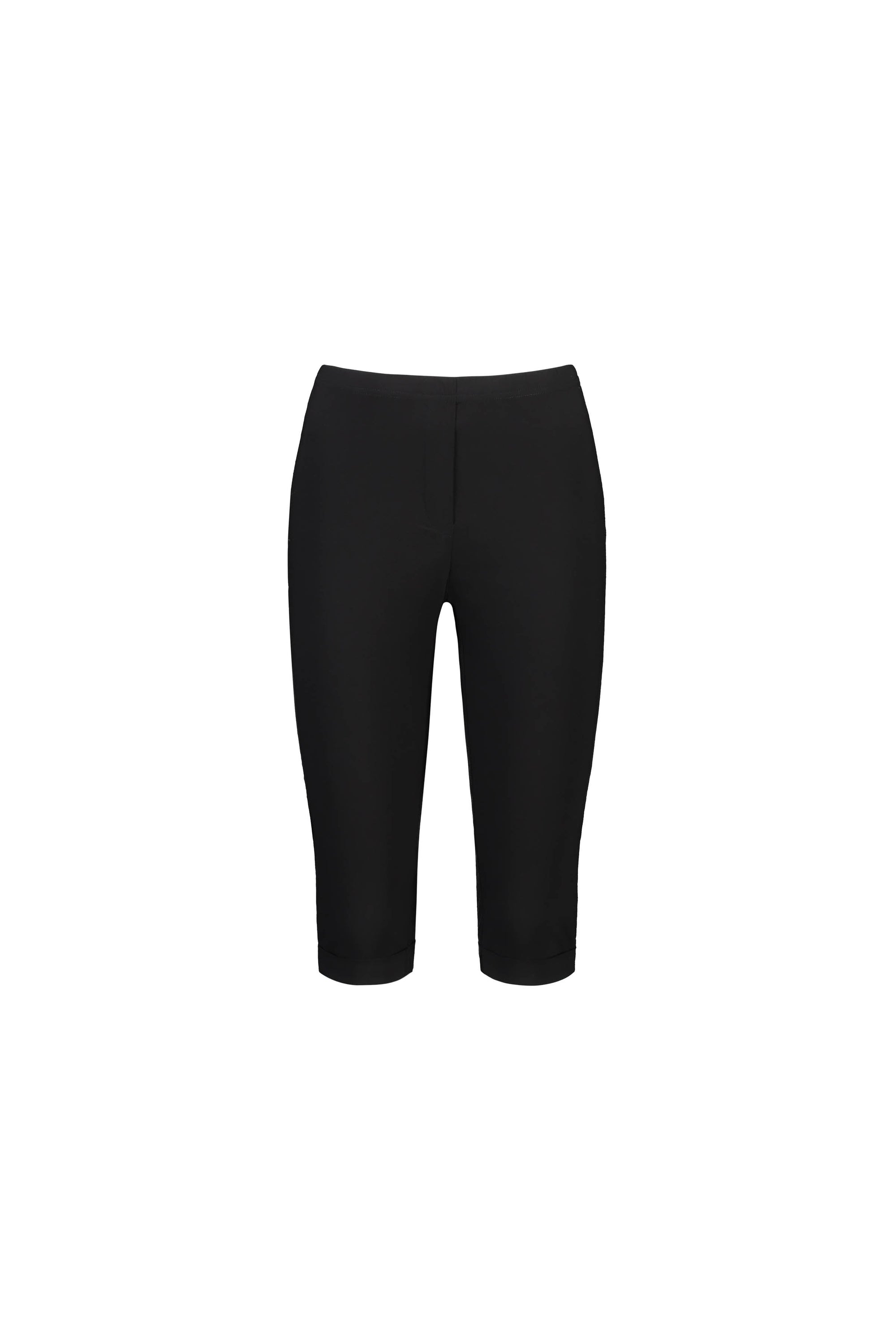 The Vassalli Paris Short in black features a fitted, knee-length design made from stretch fabric, displayed on a plain white background.