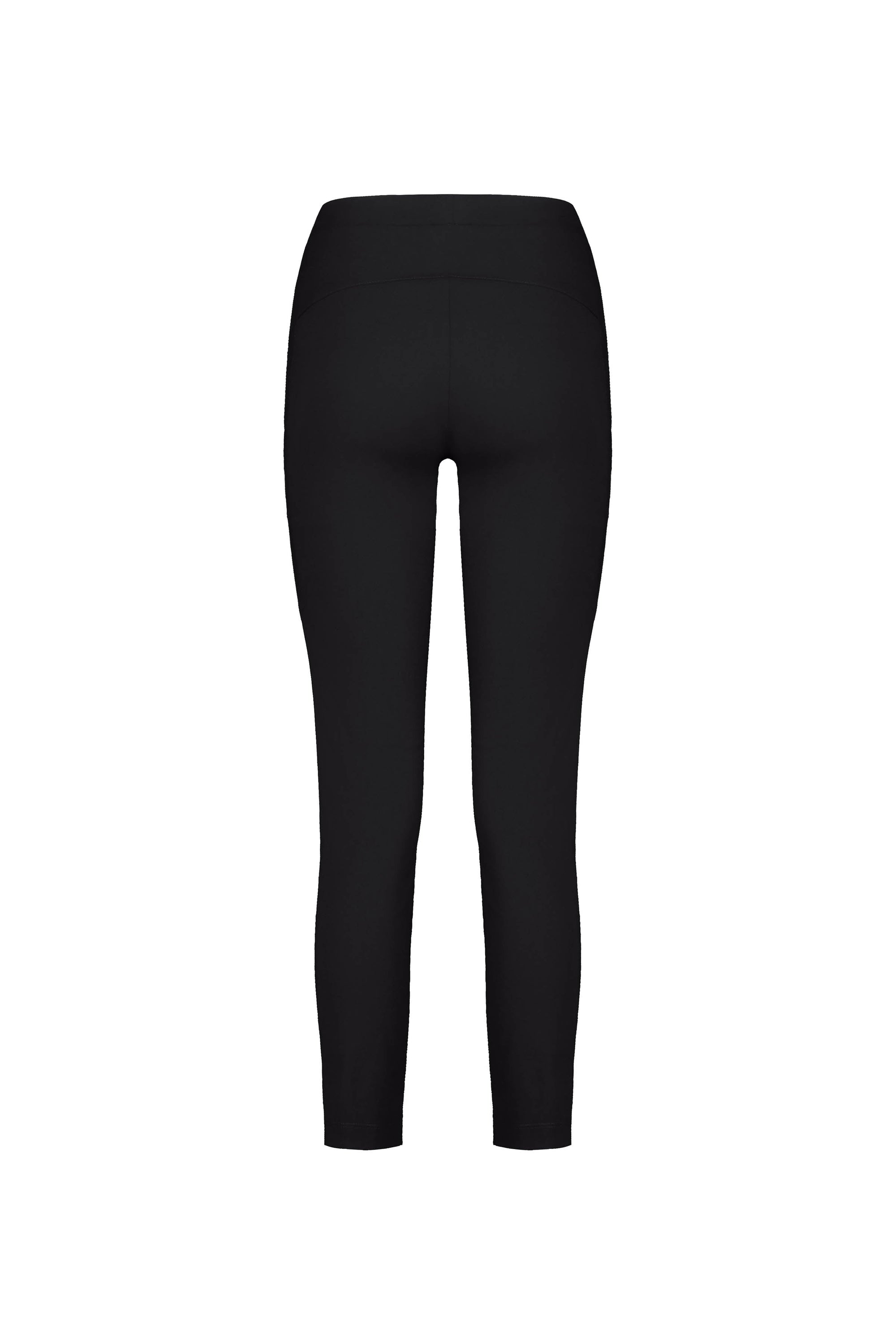 Back view of Vassalli Paris Cargo Capri in black, featuring a high waist and capri length, made from stretch fabric and displayed on a white background.