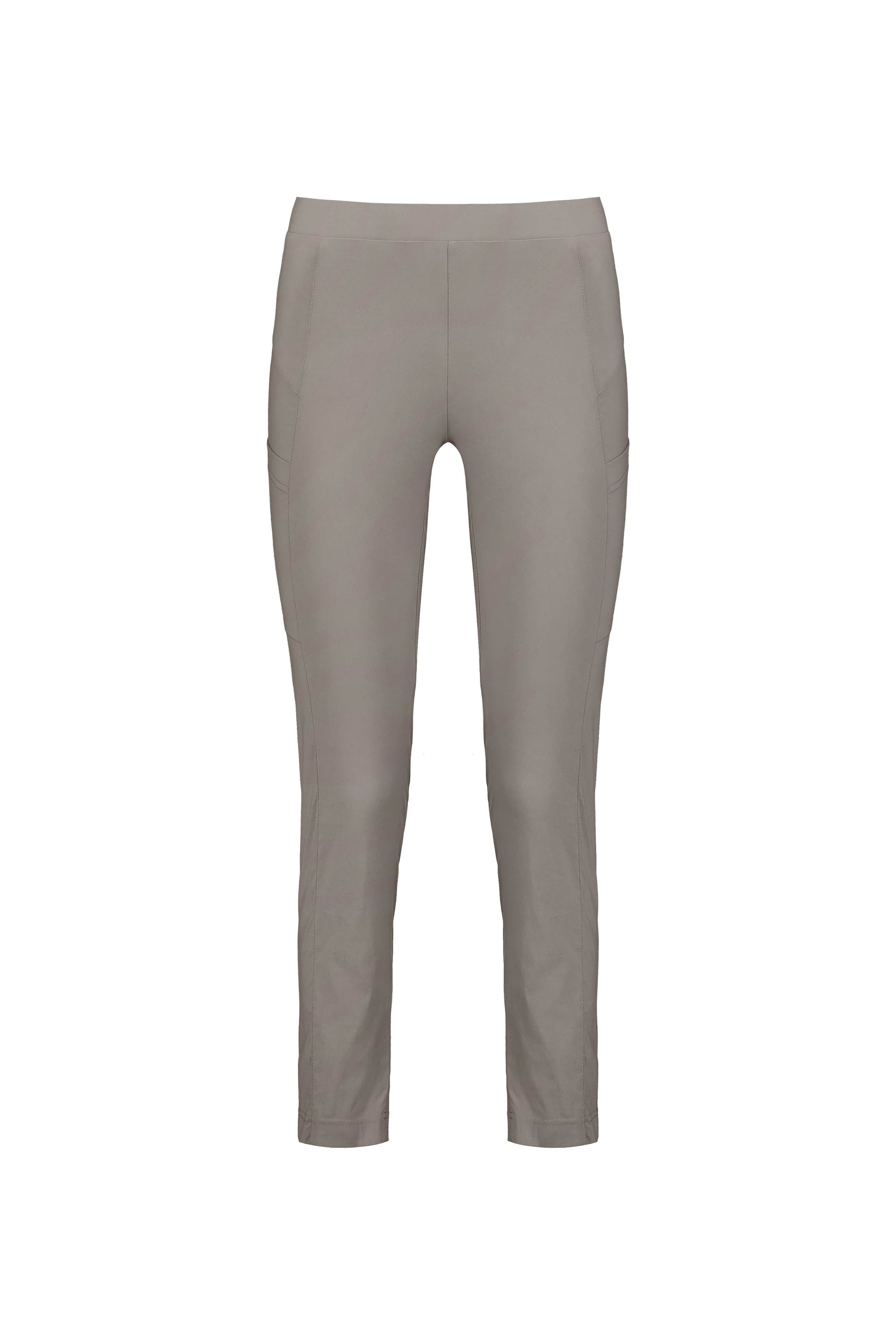 The Vassalli Paris Cargo Capri in Latte features a slim fit, ankle-length cut, stretch fabric, flat front, two side pockets, and a clean design—presented on a white background. Inspired by Vassalli’s timeless style.