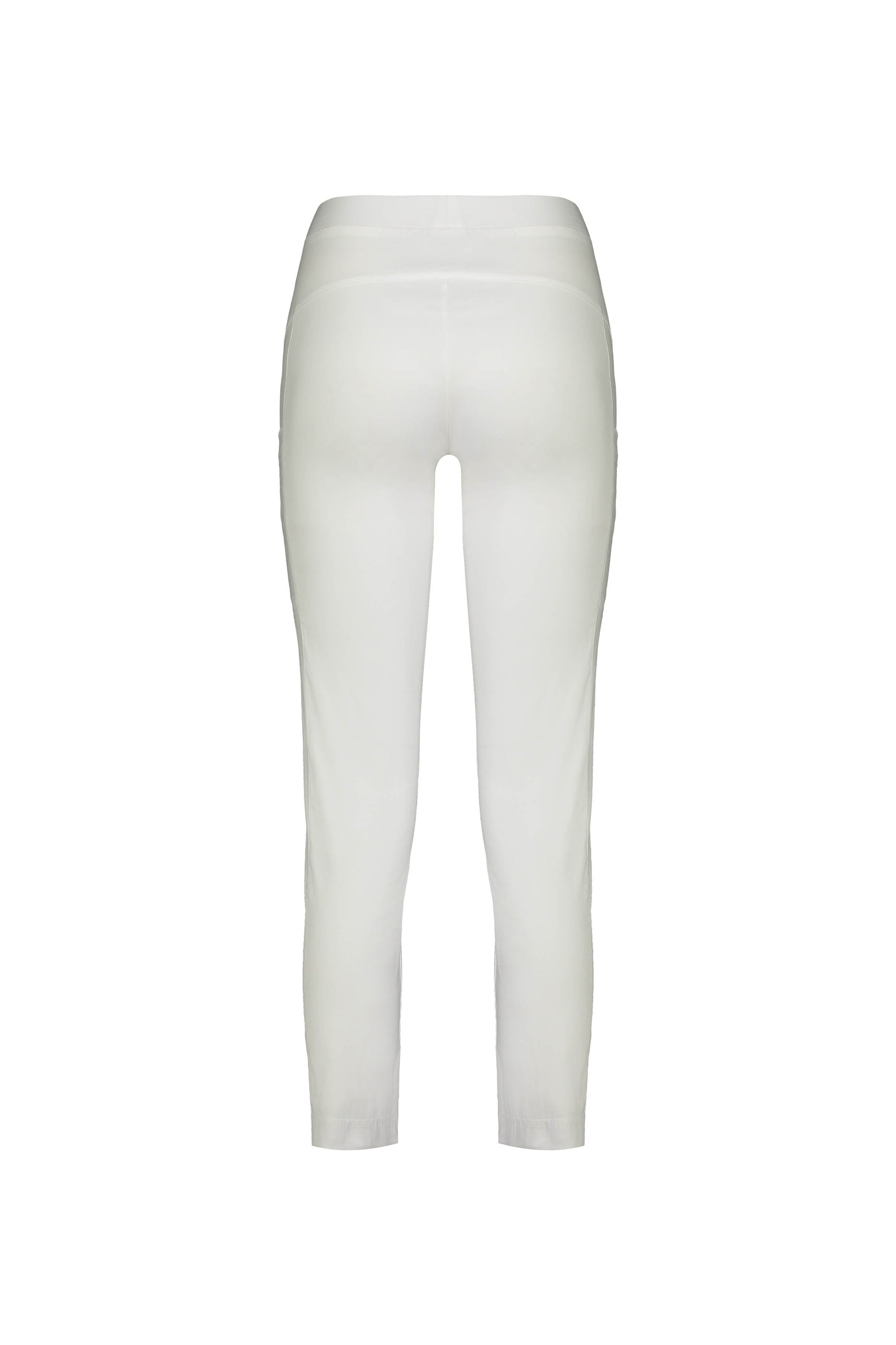 The Vassalli Paris Cargo Capri in white, made from stretch fabric, is shown from the back on a plain white background.