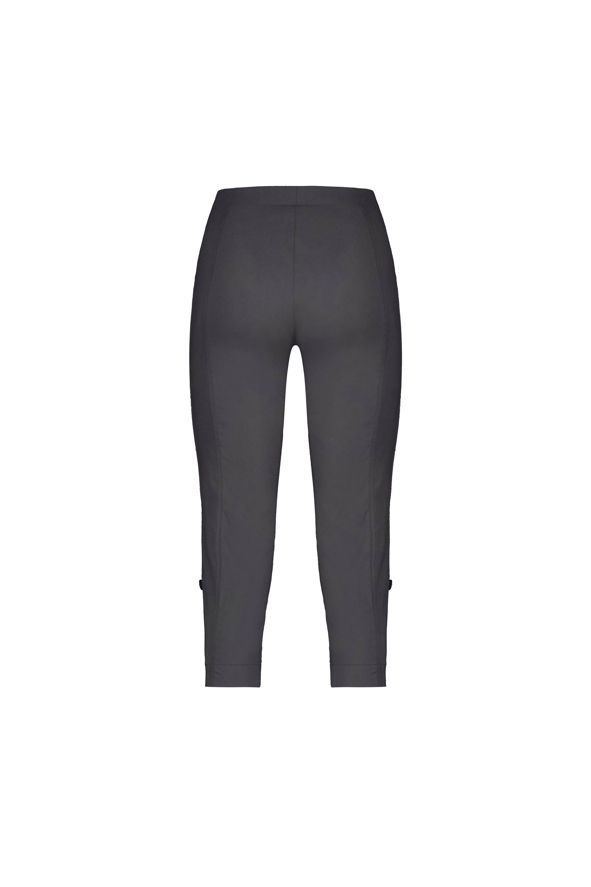 Back view of the Vassalli Paris 3/4 Cargo Short - Beluga in dark gray, mid-rise with side seam details, fitted cropped design made from stretch fabric, shown on a plain white background.