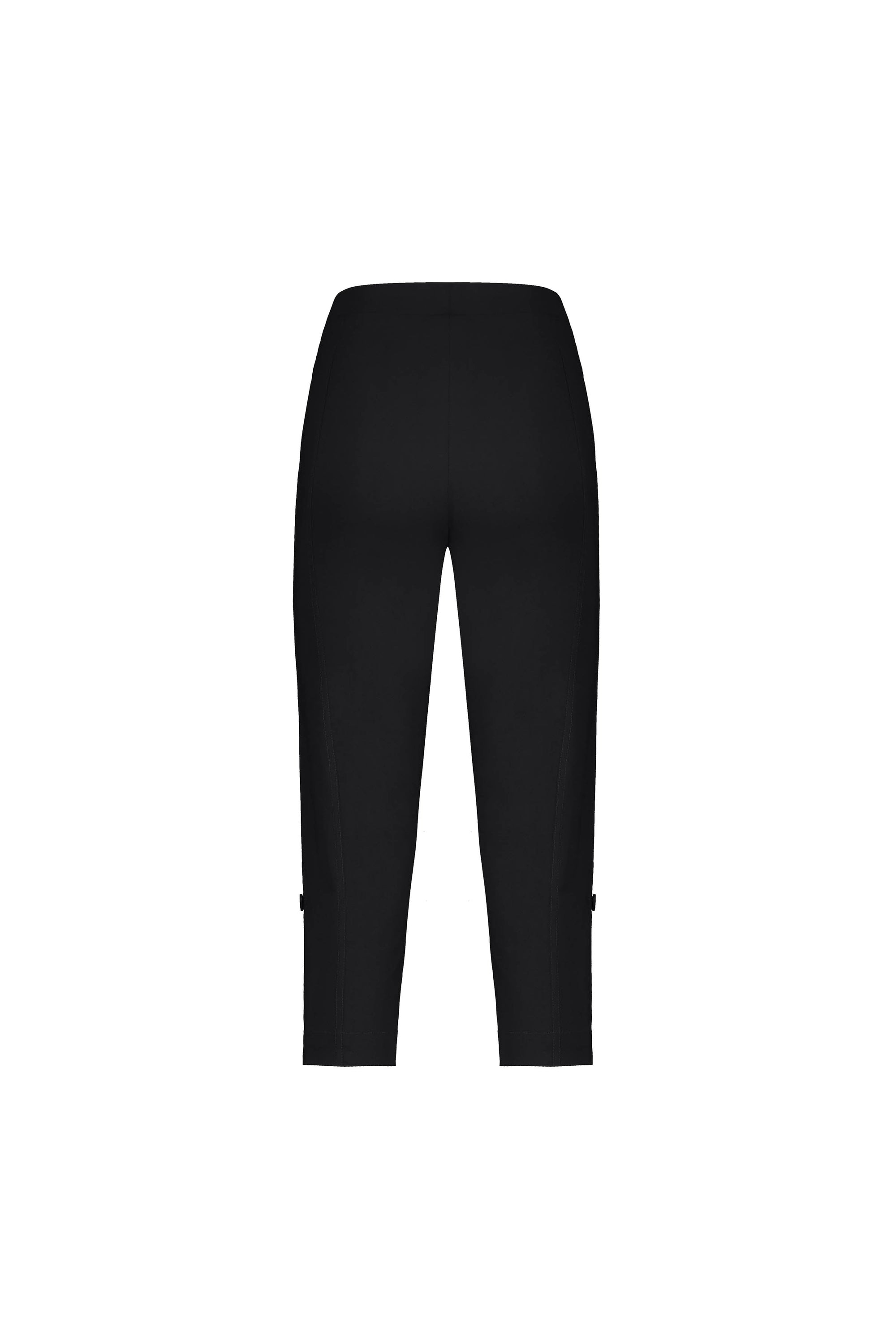The Vassalli Paris 3/4 Cargo Short in black is shown from the back on a white background. This high-waisted style has a simple, seamless look with no visible logos or patterns, and is made in New Zealand from premium stretch fabric for comfort.
