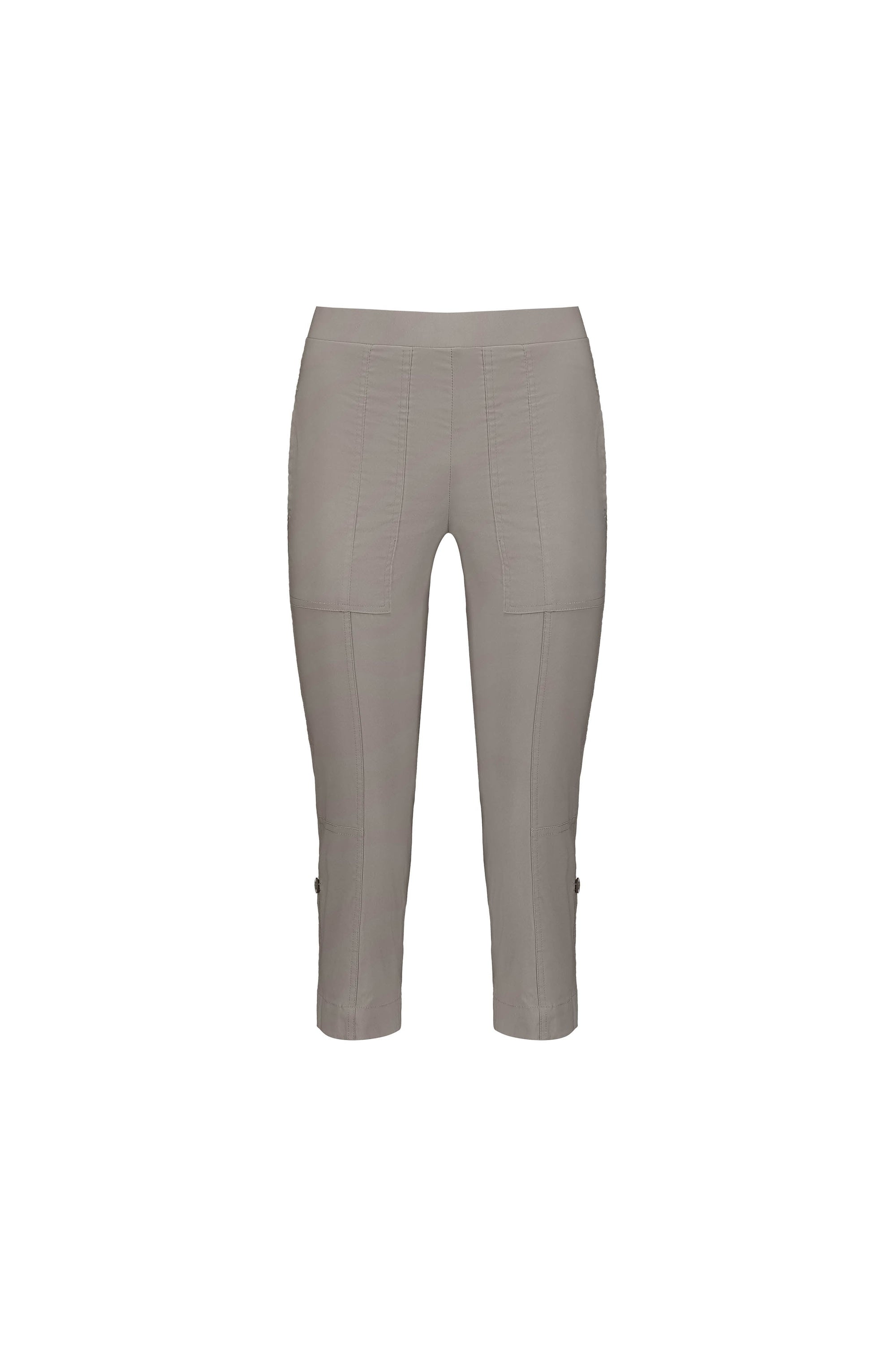 The Vassalli Paris 3/4 Cargo Short in Latte features visible front stitching, a flat waistband, and button accents at the hem. Crafted from stretch fabric in New Zealand. Shown against a white background.