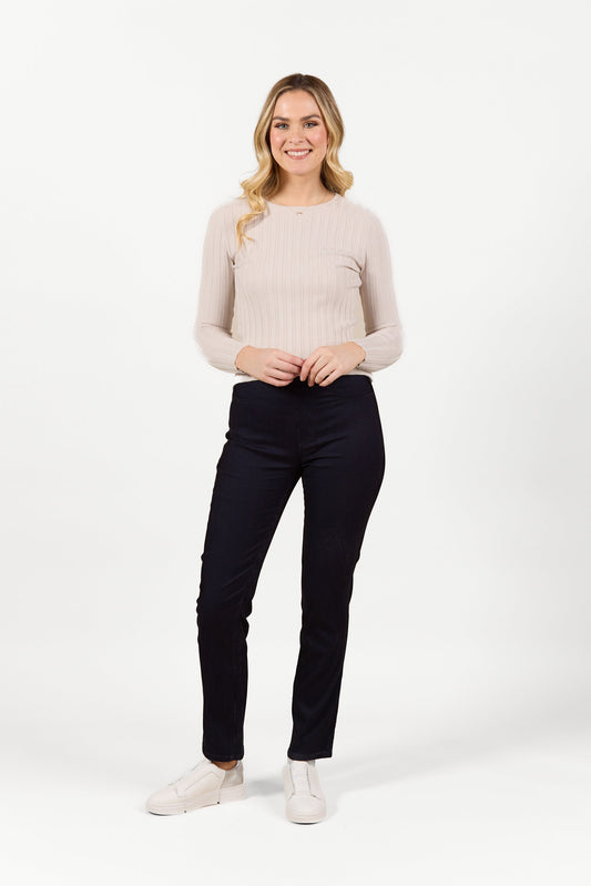 S234 Navy Velvet - Slim Leg Full Length Pull On - Vassalli