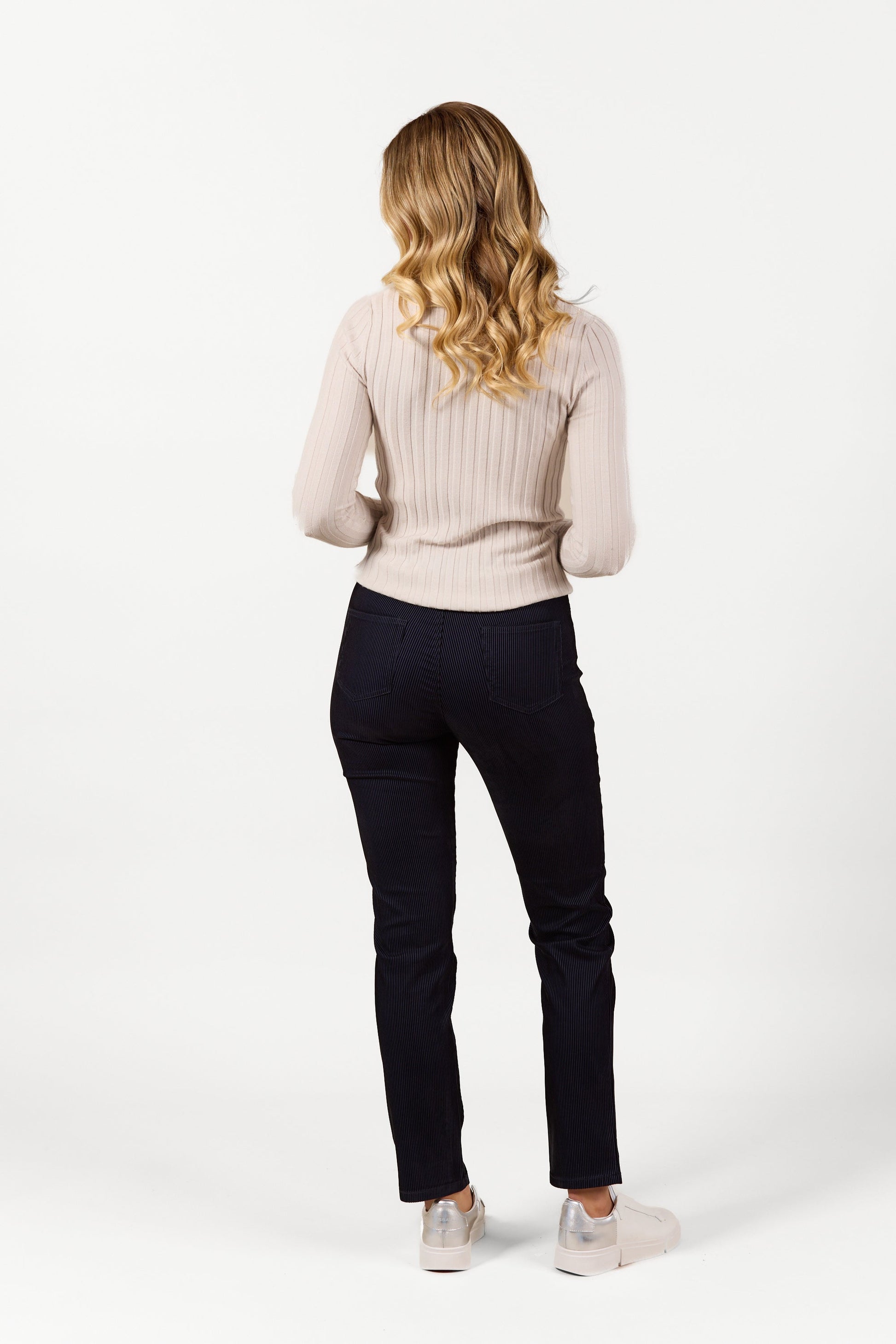 S234 Navy Velvet - Slim Leg Full Length Pull-On - Vassalli