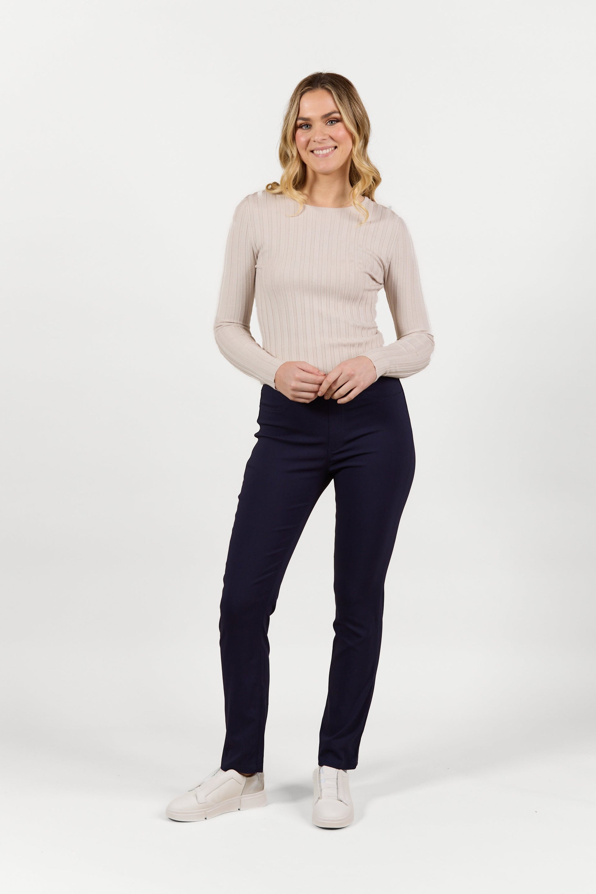 S234 Navy (Bliss) - Slim Leg Full Length Pull-On - Vassalli