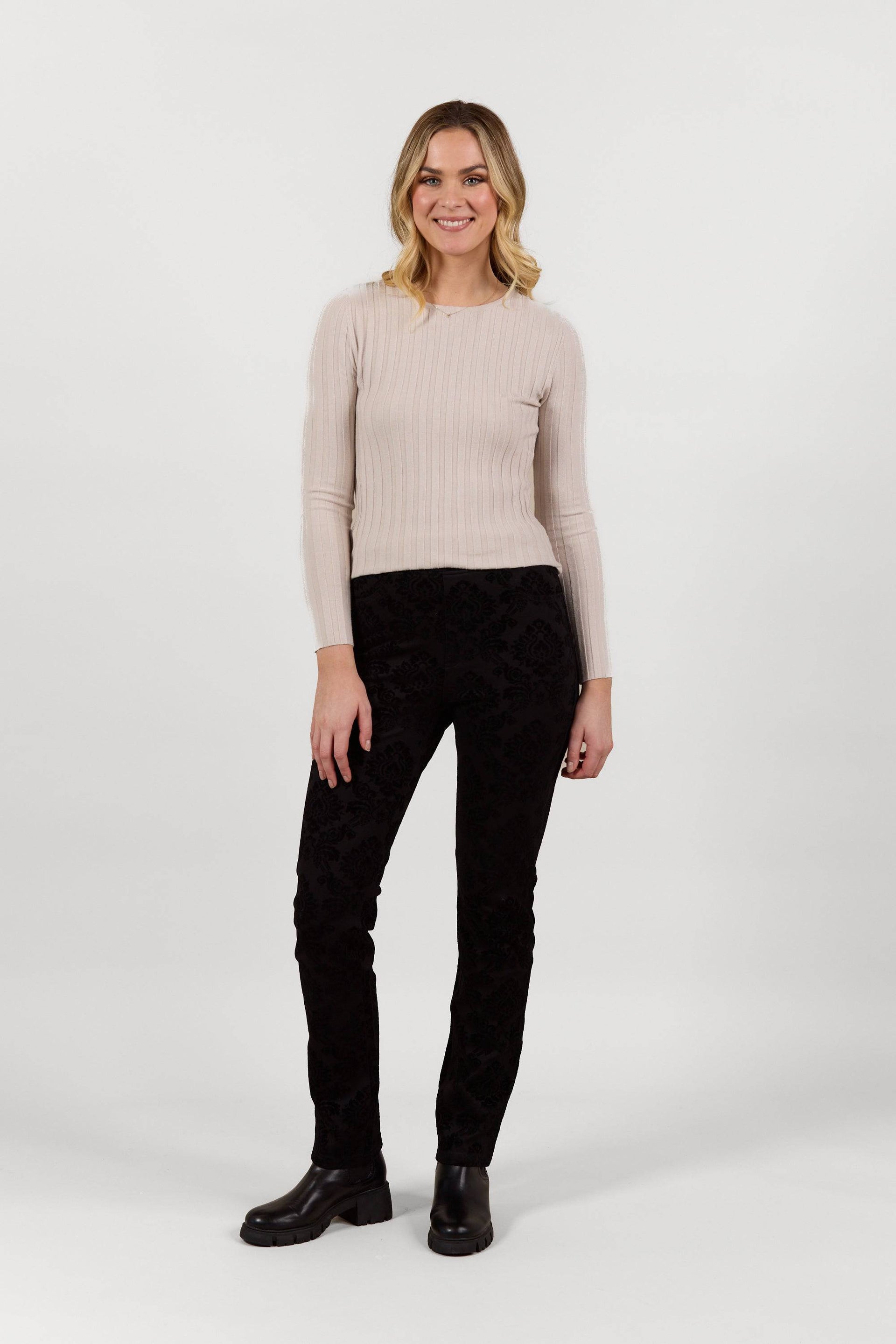 S234 Paris - Slim Leg Full Length Printed Ponti Pull-On with Flocking - Vassalli