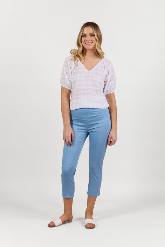 S271LW Fresh Blue - Skinny Leg 7/8 Length Lightweight Pull On - Vassalli