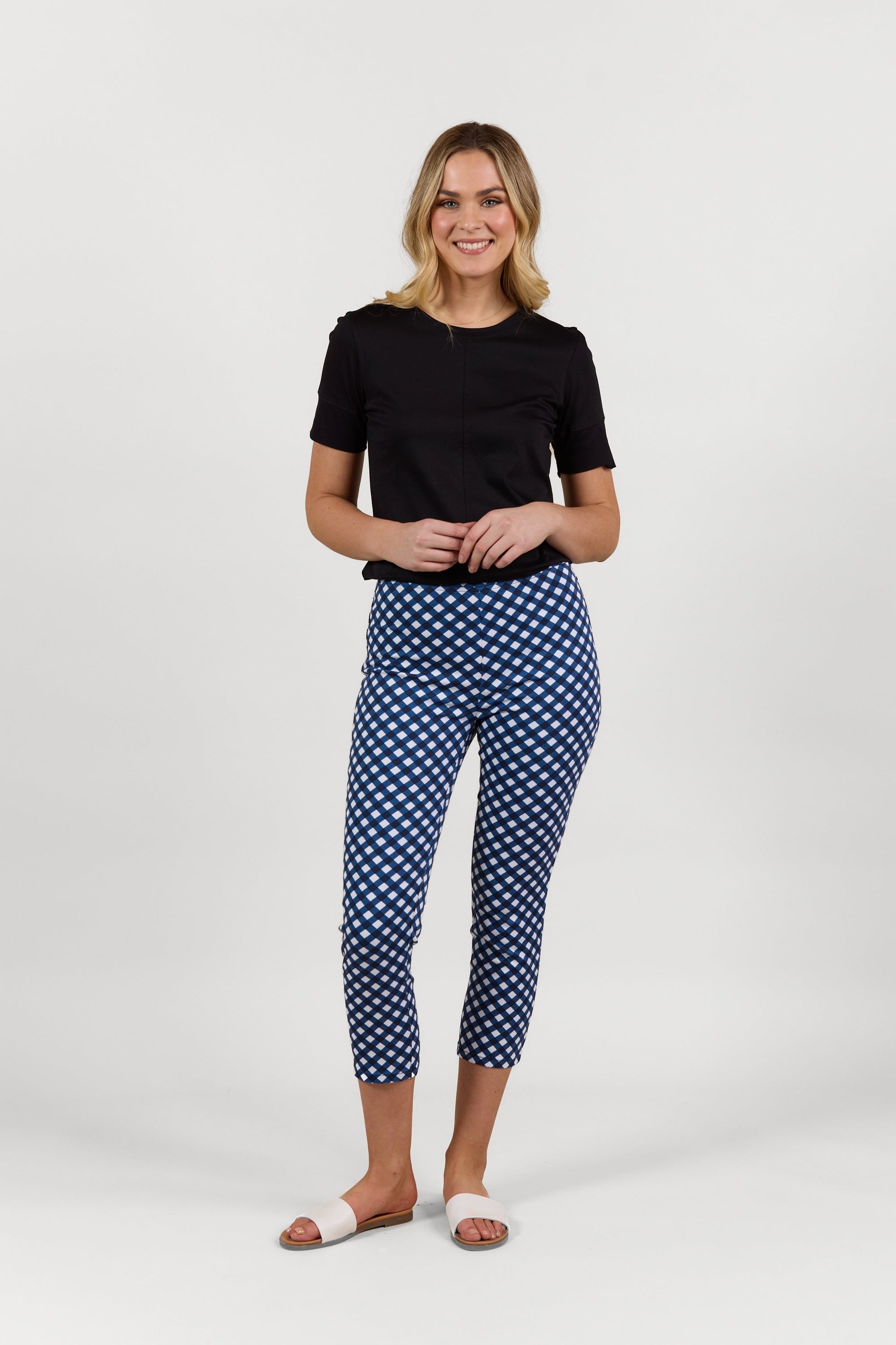 S271LW Navy/White - Skinny Leg 7/8 Length Lightweight Pull On - Vassalli