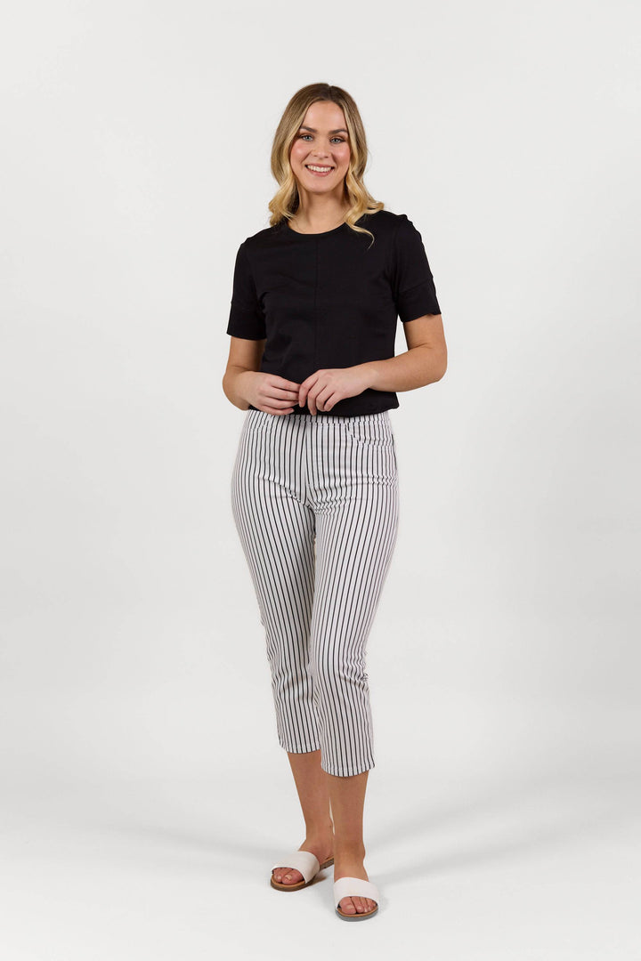 S274LW Black Stripe/White - Slim Leg 7/8 Length Lightweight Pull-On - Vassalli