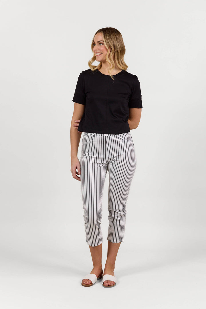 S274LW Black Stripe/White - Slim Leg 7/8 Length Lightweight Pull-On - Vassalli