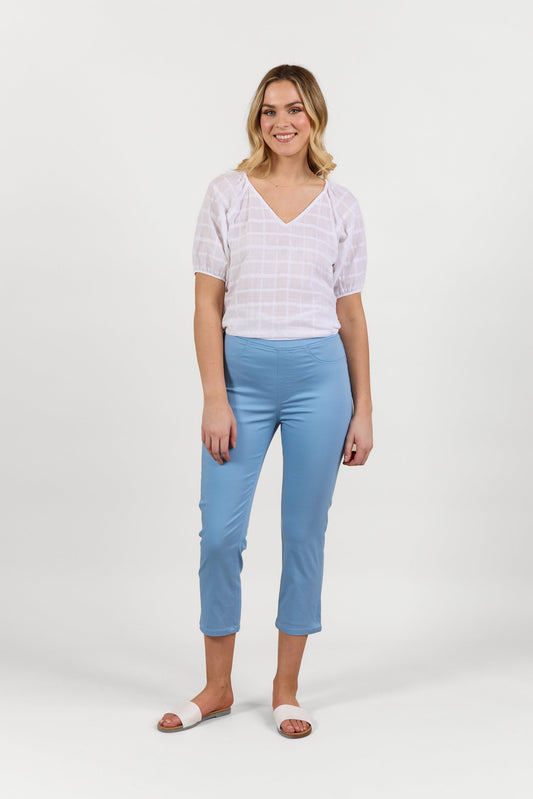 S274LW Fresh Blue - Slim Leg 7/8 Length Lightweight Pull On - Vassalli