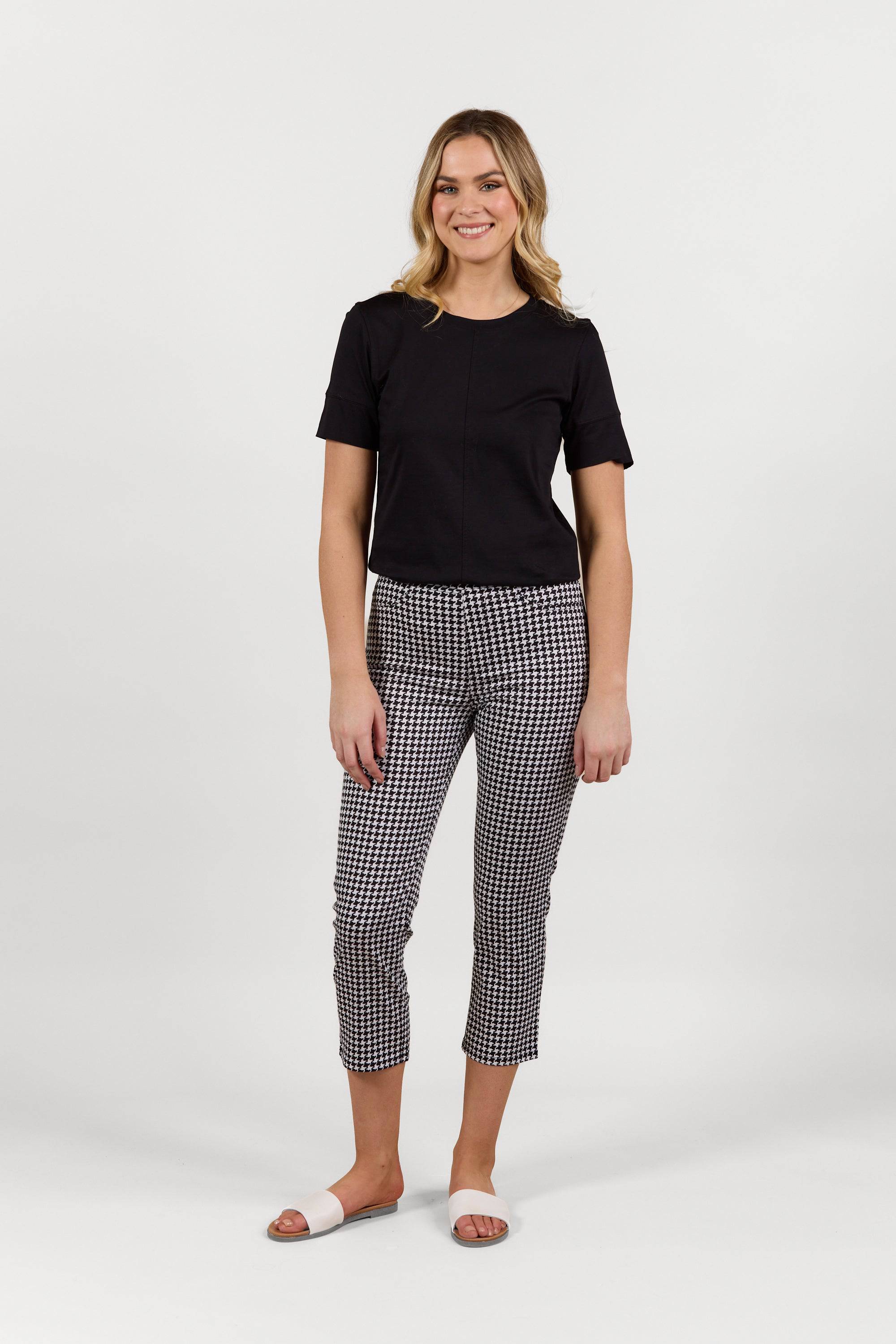 S274LW Houndstooth - Slim Leg 7/8 Length Lightweight Pull-On - Vassalli