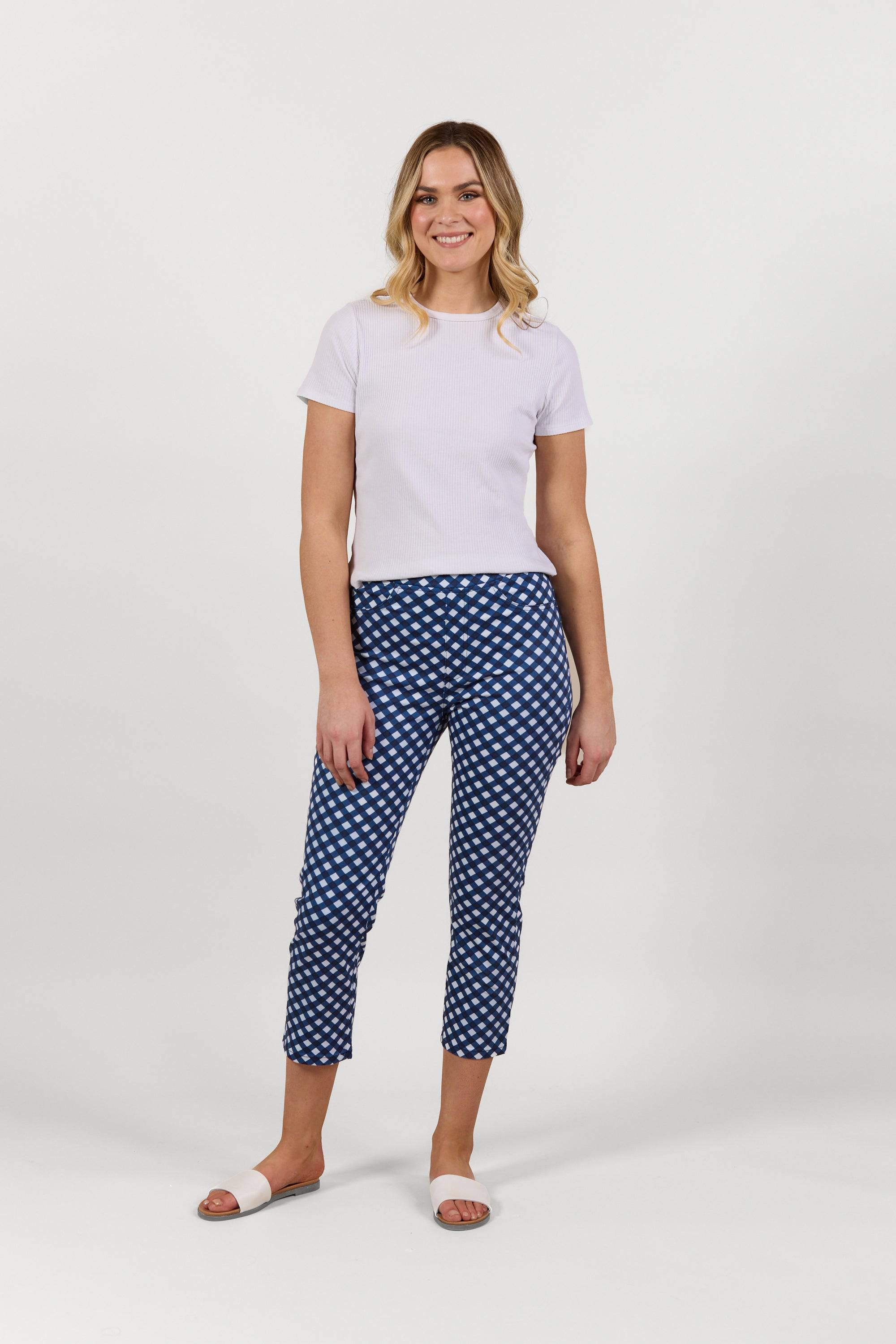 S274LW Navy/White - Slim Leg 7/8 Length Lightweight Pull-On - Vassalli