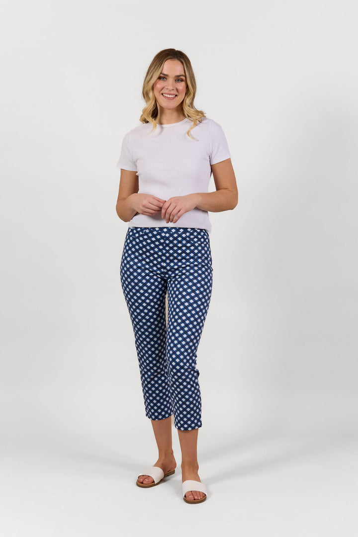 S274LW Navy/White - Slim Leg 7/8 Length Lightweight Pull-On - Vassalli