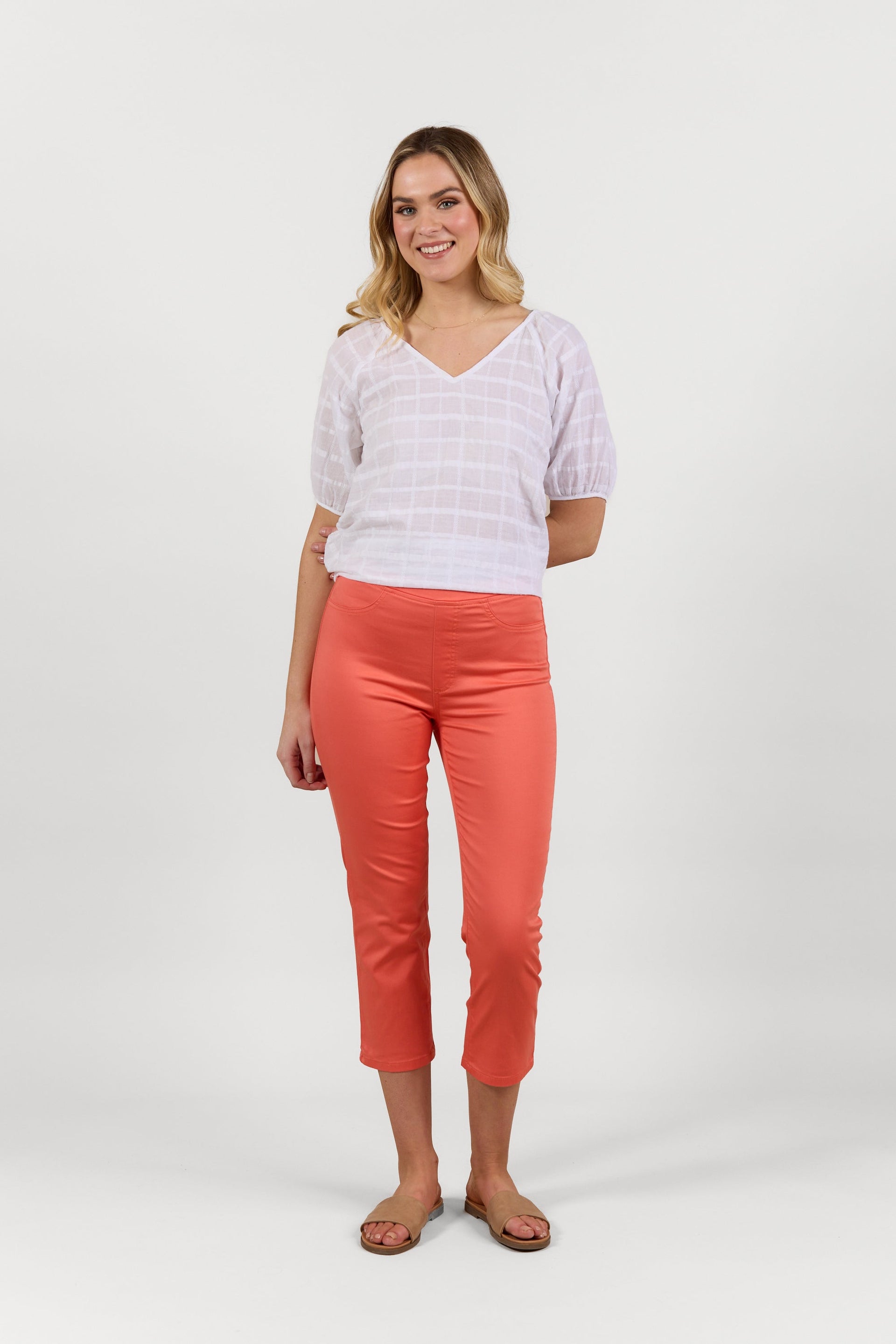 S274LW Tangerine - Slim Leg 7/8 Length Lightweight Pull-On - Vassalli