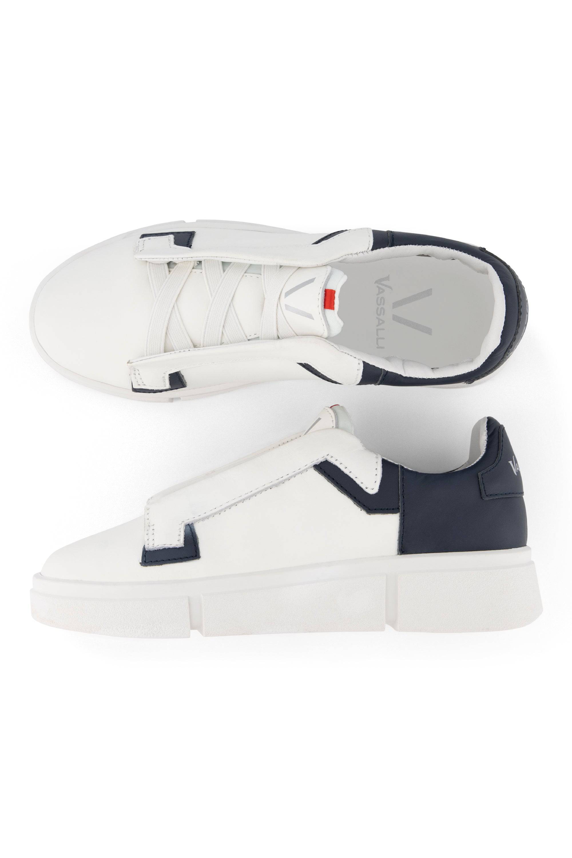 VS-004 White/Navy - Laceless Sneaker - Vassalli
