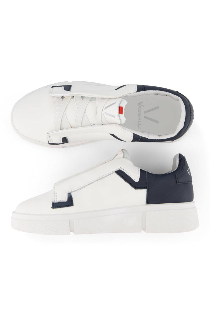 VS-004 White/Navy - Laceless Sneaker - Vassalli