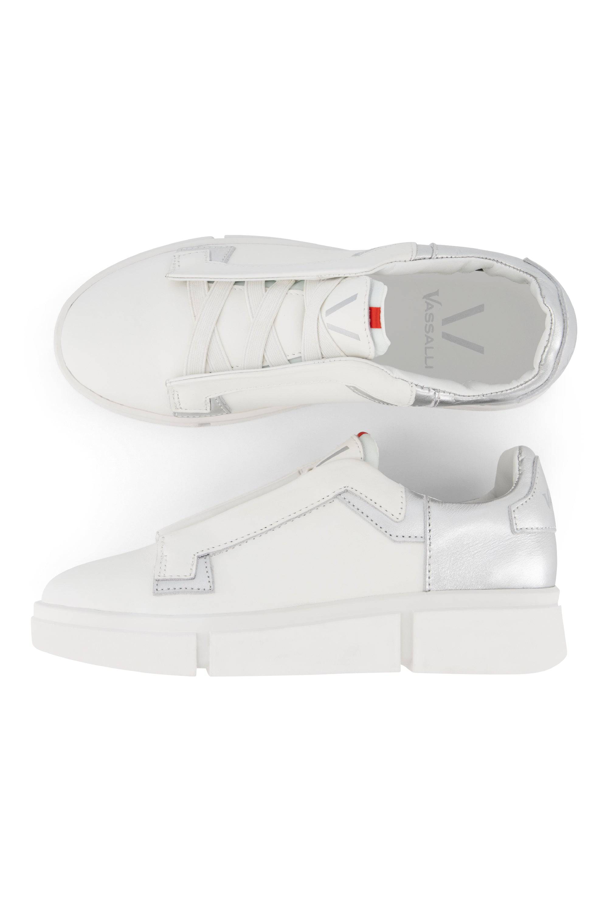 VS-004 White/Silver - Laceless Sneaker - Vassalli