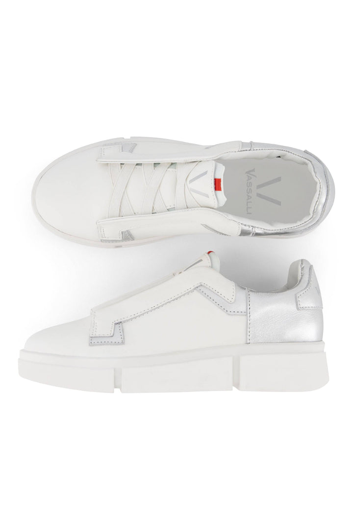 VS-004 White/Silver - Laceless Sneaker - Vassalli