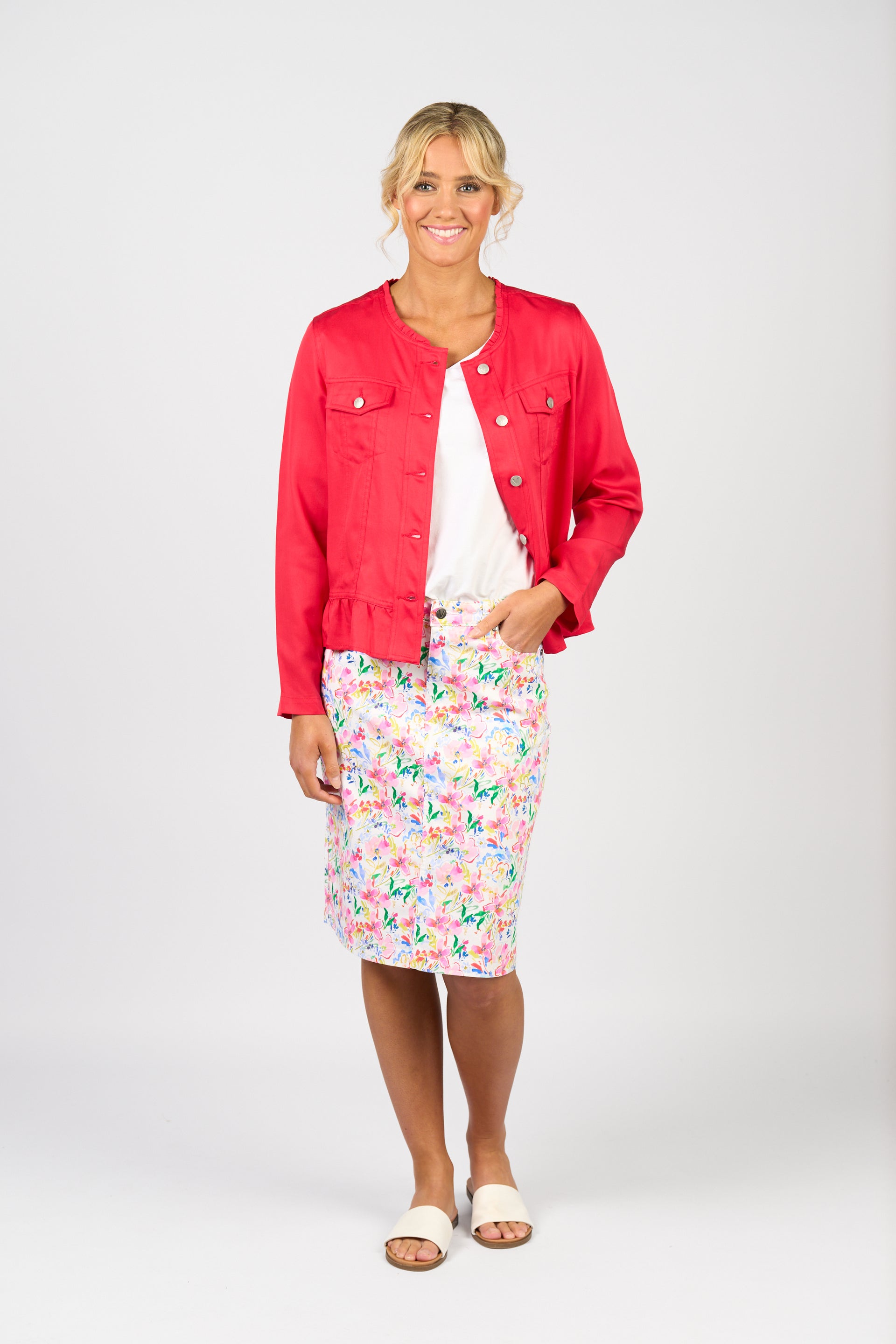 2047N Frill Hem Jacket - Cherry - Vassalli