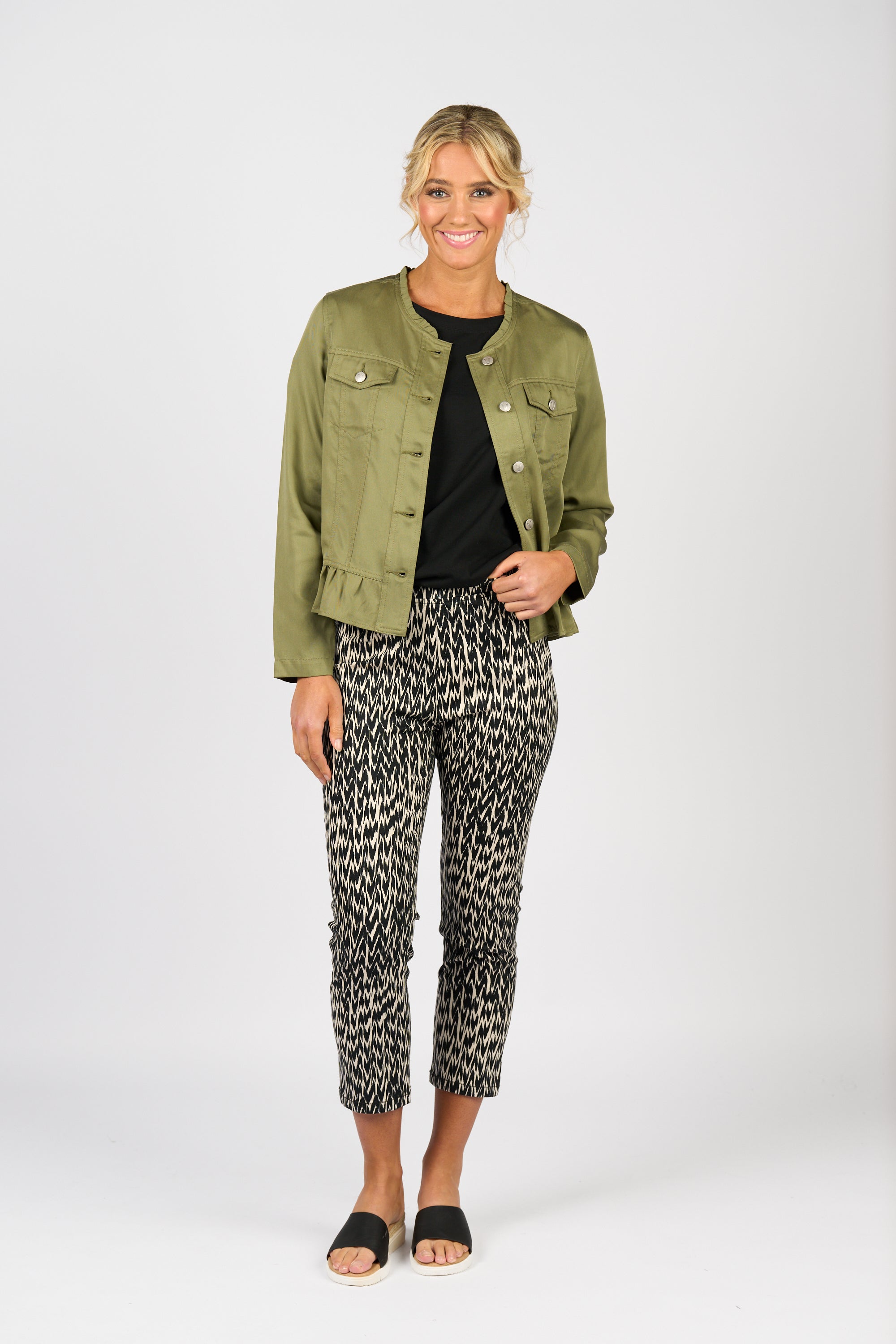 2047N Frill Hem Jacket - Sage - Vassalli