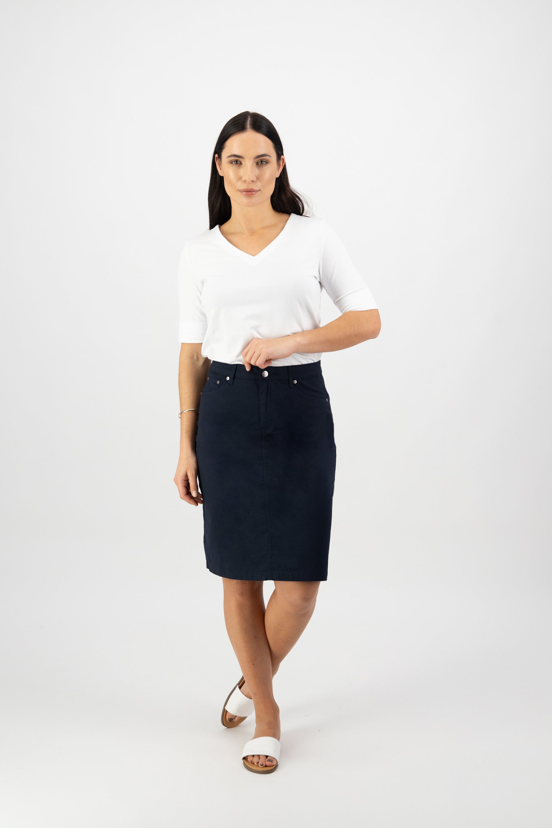 372AVP Poplin Skirt - Navy - Vassalli