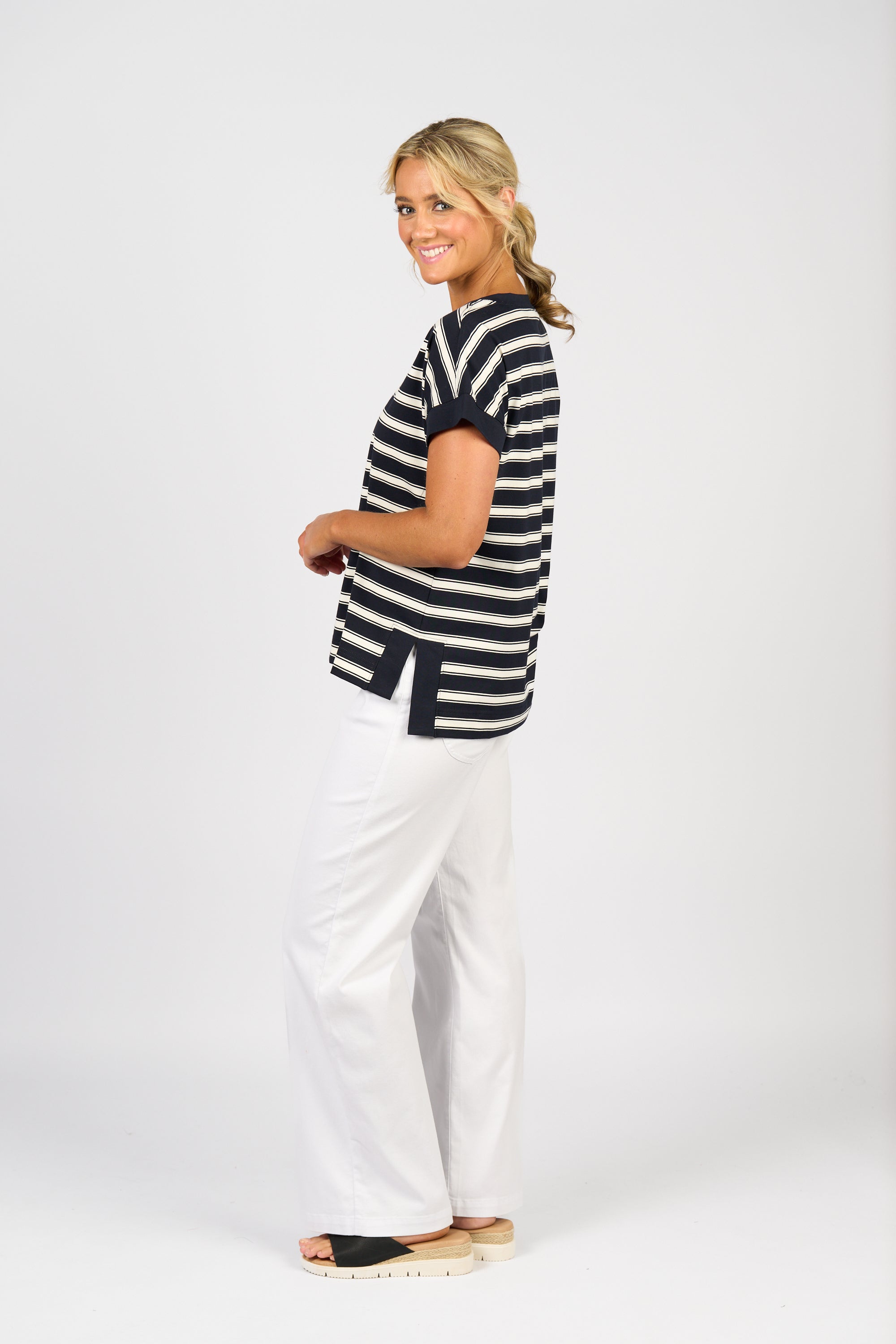 4363S Drop Sleeve Top - Ink Stripe - Vassalli