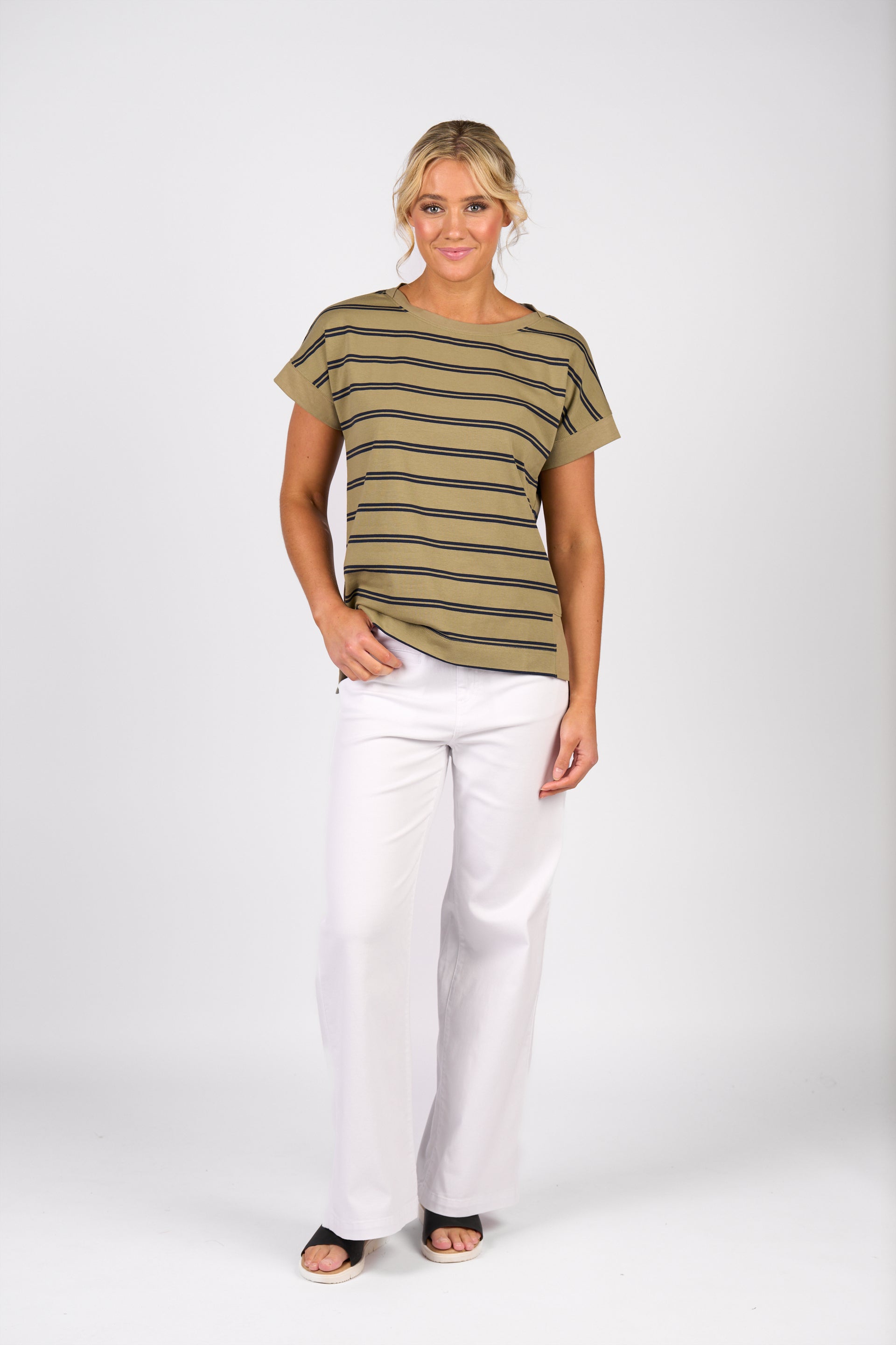 4363S Drop Sleeve Top - Sage Stripe - Vassalli