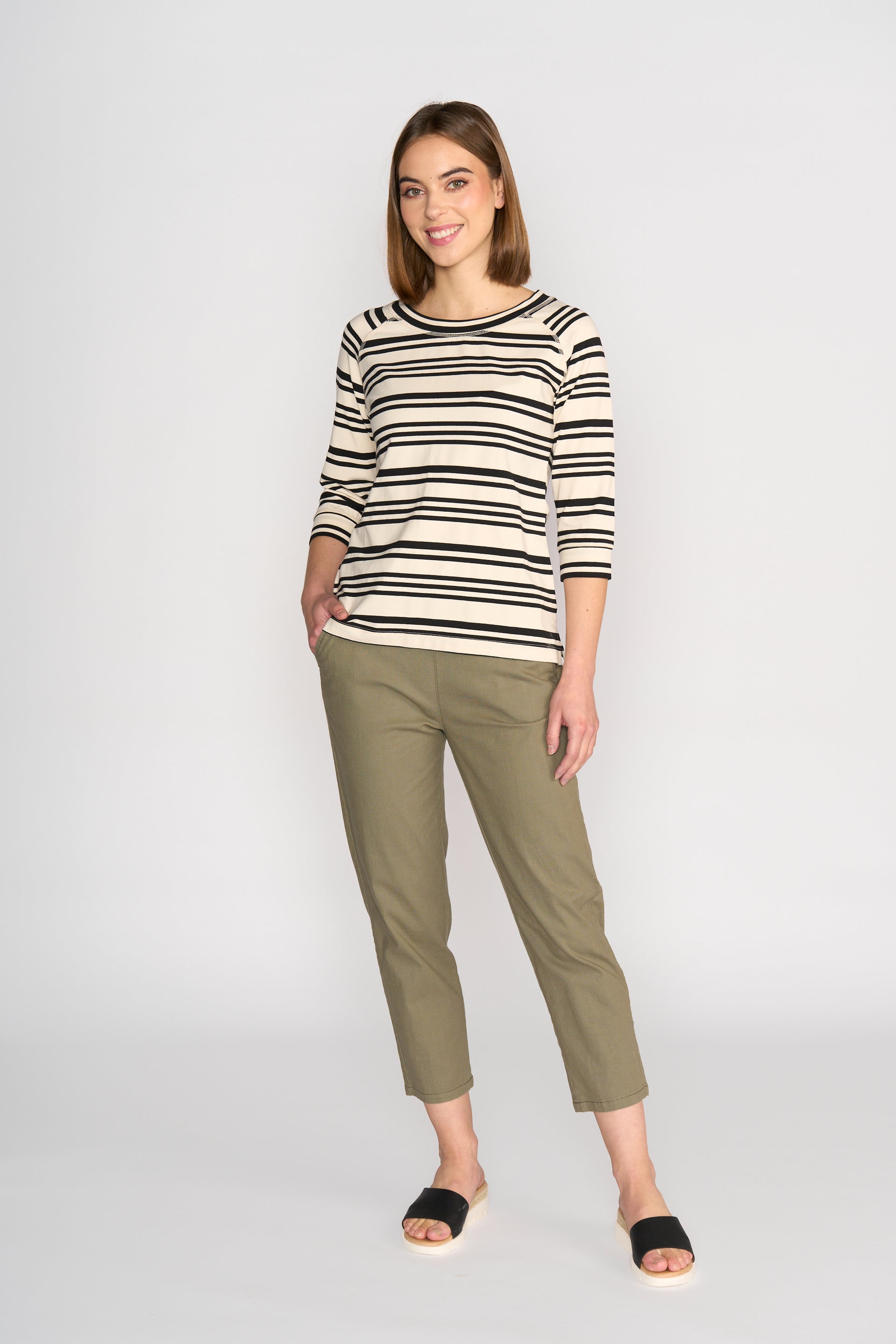 4381 Boat Neck Top - Ecru/Black Stripe - Vassalli