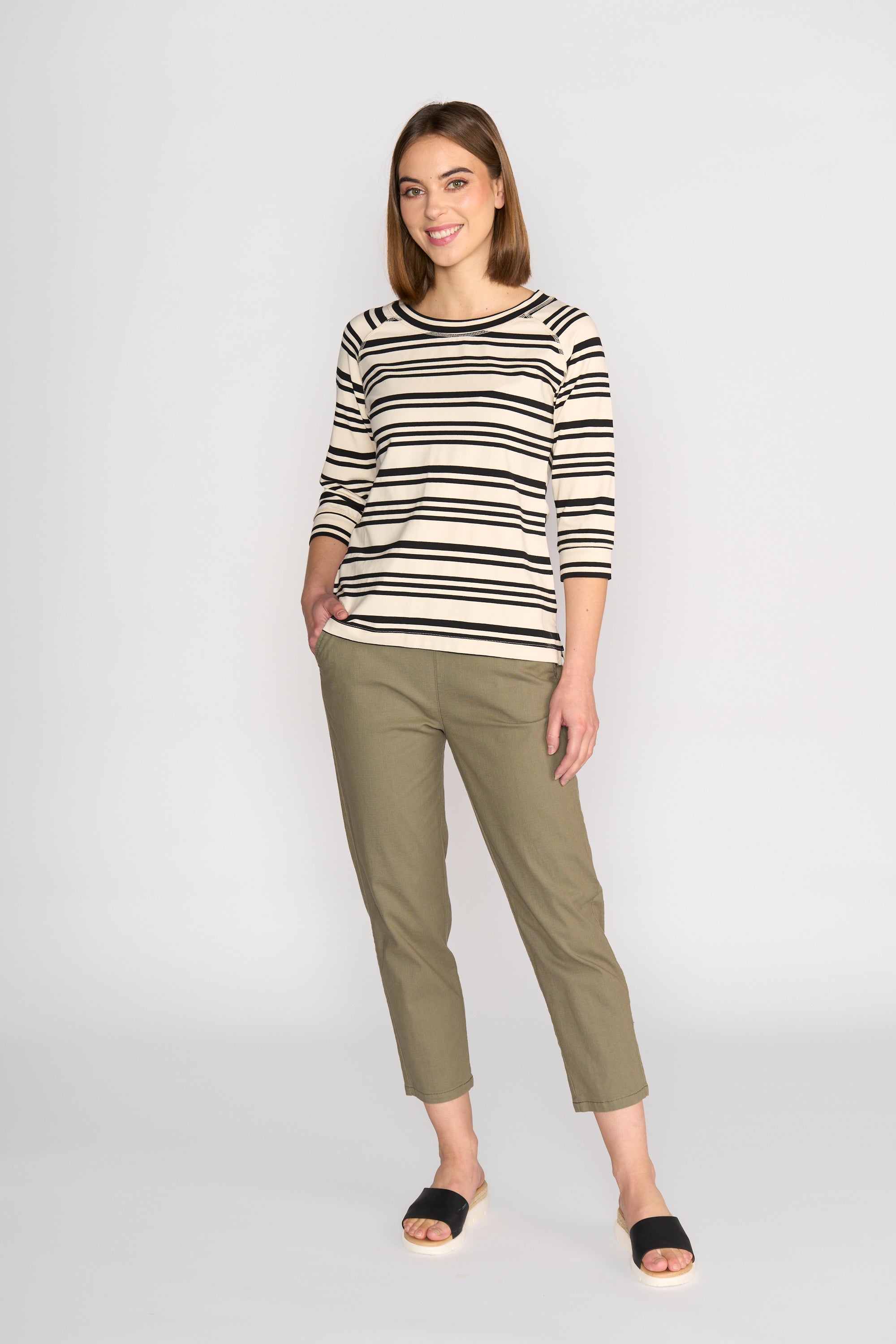 4381 Boat Neck Top - Ecru/Black Stripe - Vassalli