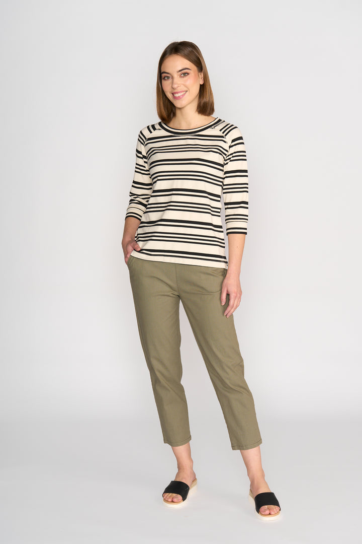4381 Boat Neck Top - Ecru/Black Stripe - Vassalli