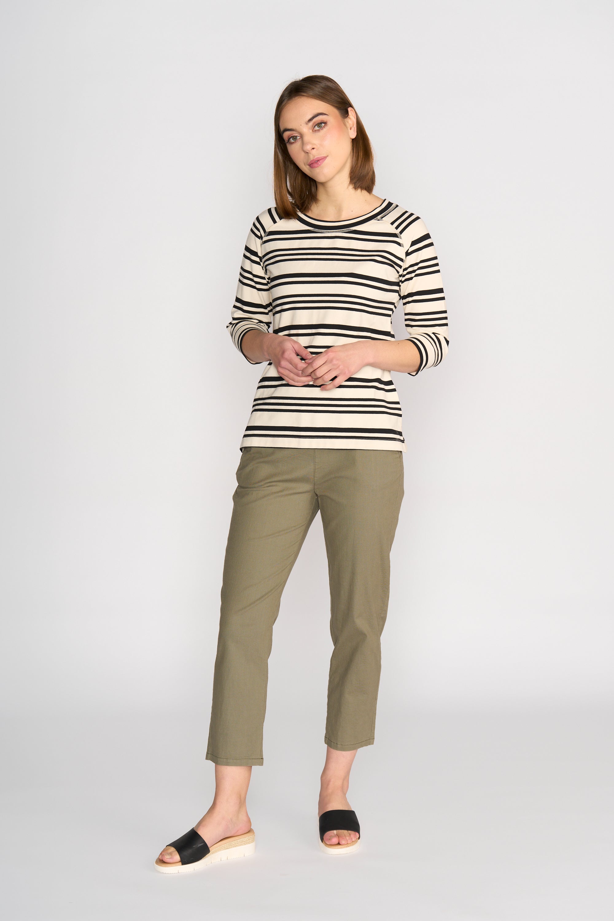4381 Boat Neck Top - Ecru/Black Stripe - Vassalli