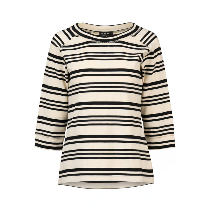 4381 Boat Neck Top - Ecru/Black Stripe - Vassalli