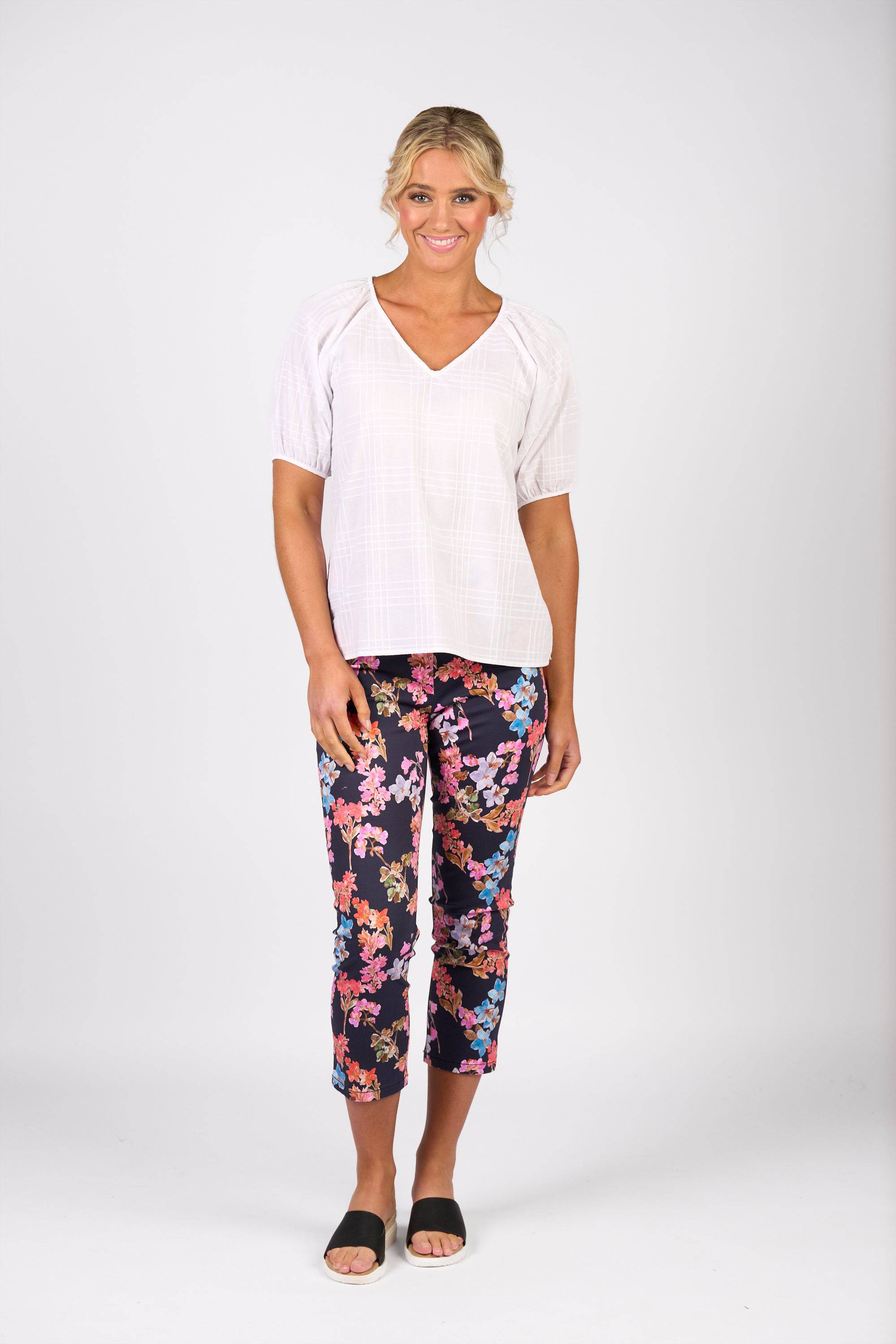 V-Neck Top - White Check