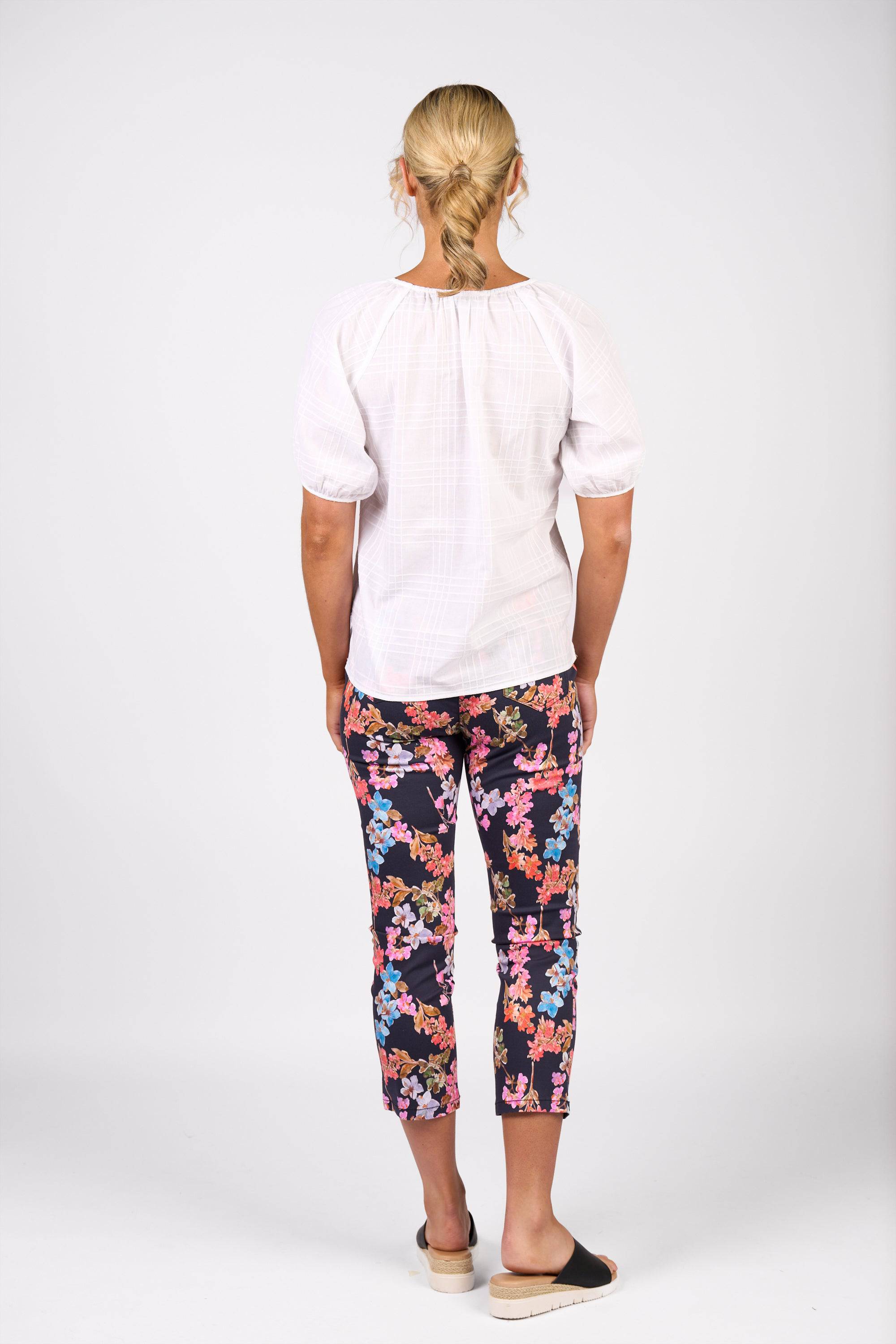 V-Neck Top - White Check