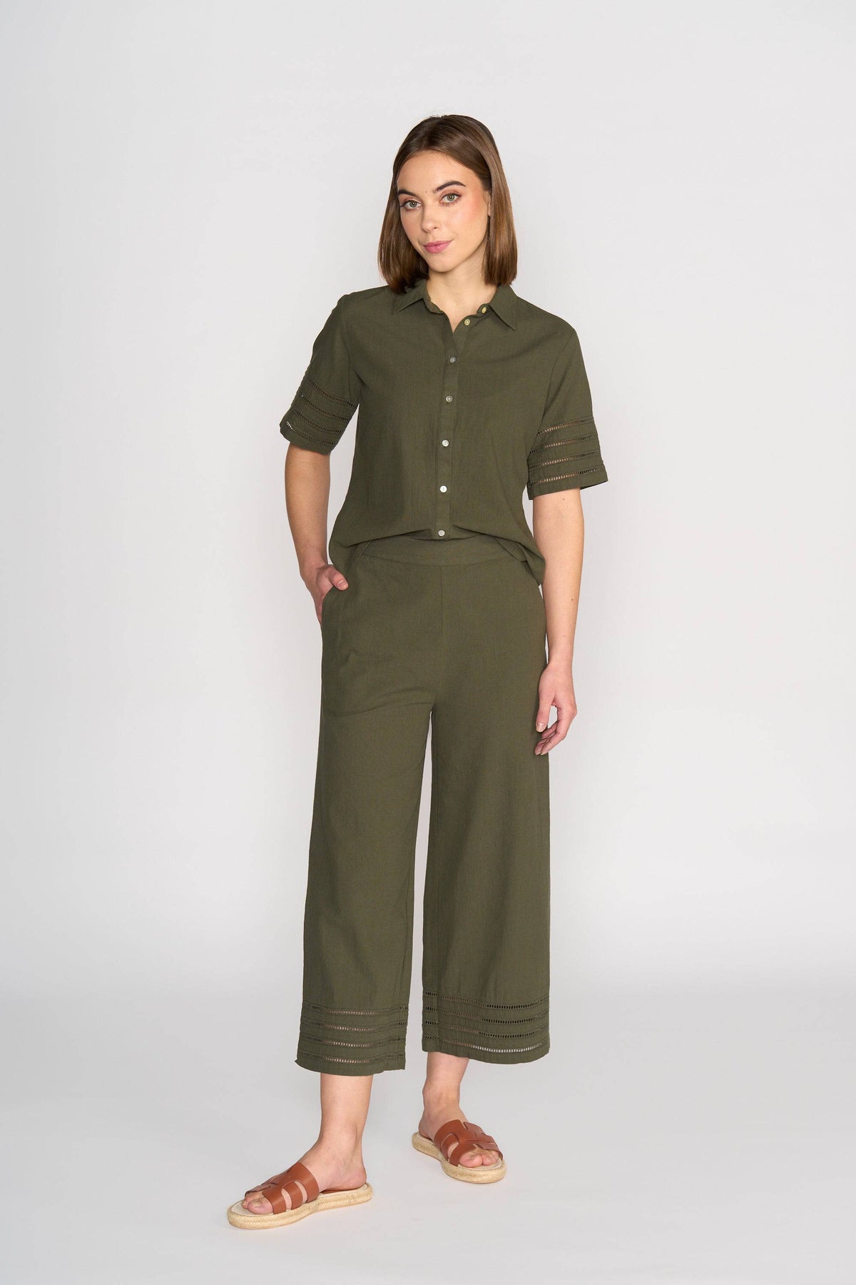 Wide Leg 7/8 Pant - Olive