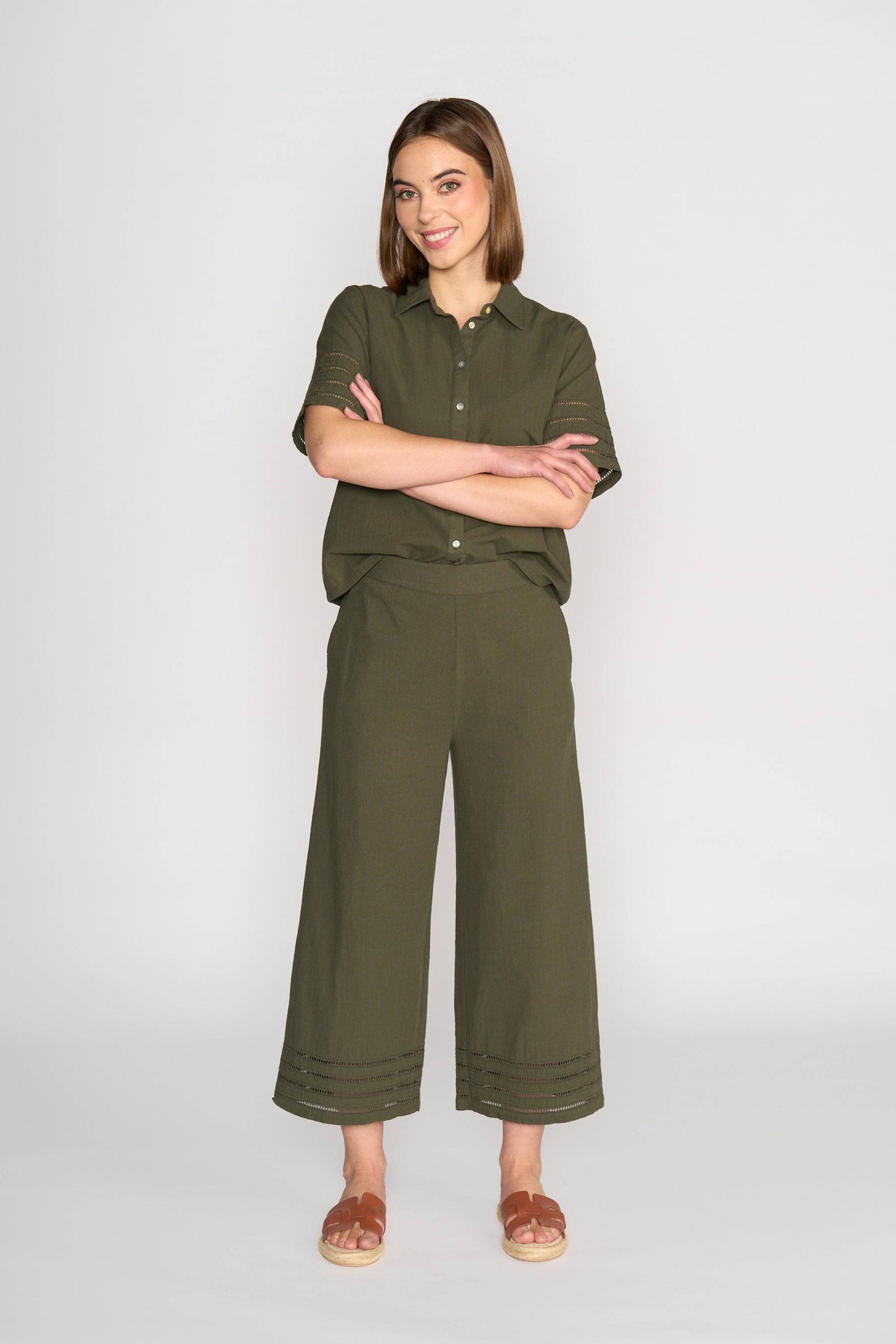 Wide Leg 7/8 Pant - Olive